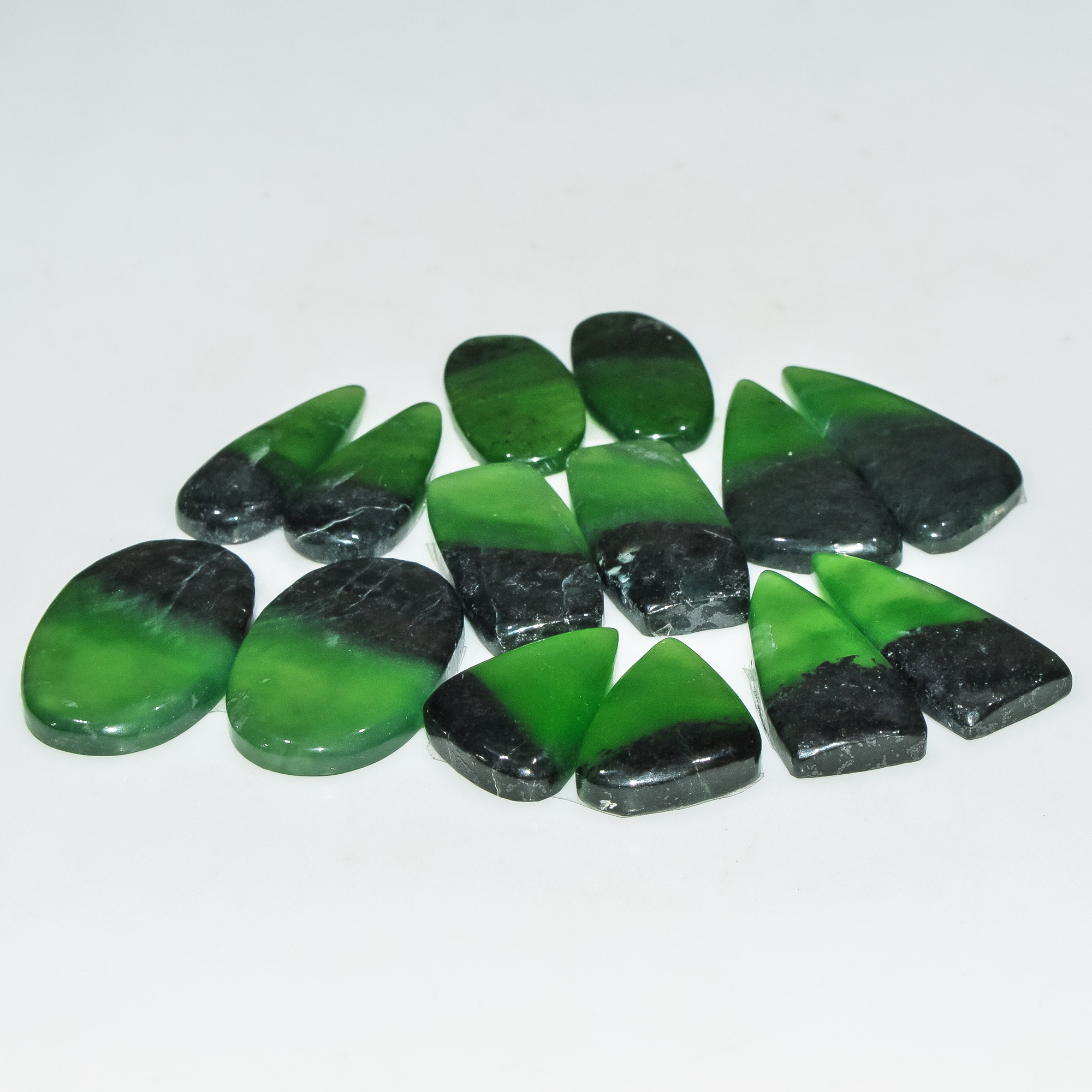 7 Pairs 171 Cts Natural Green Serpentine Loose Cabochon Gemstone Lot 30x11 20x12mm 18245