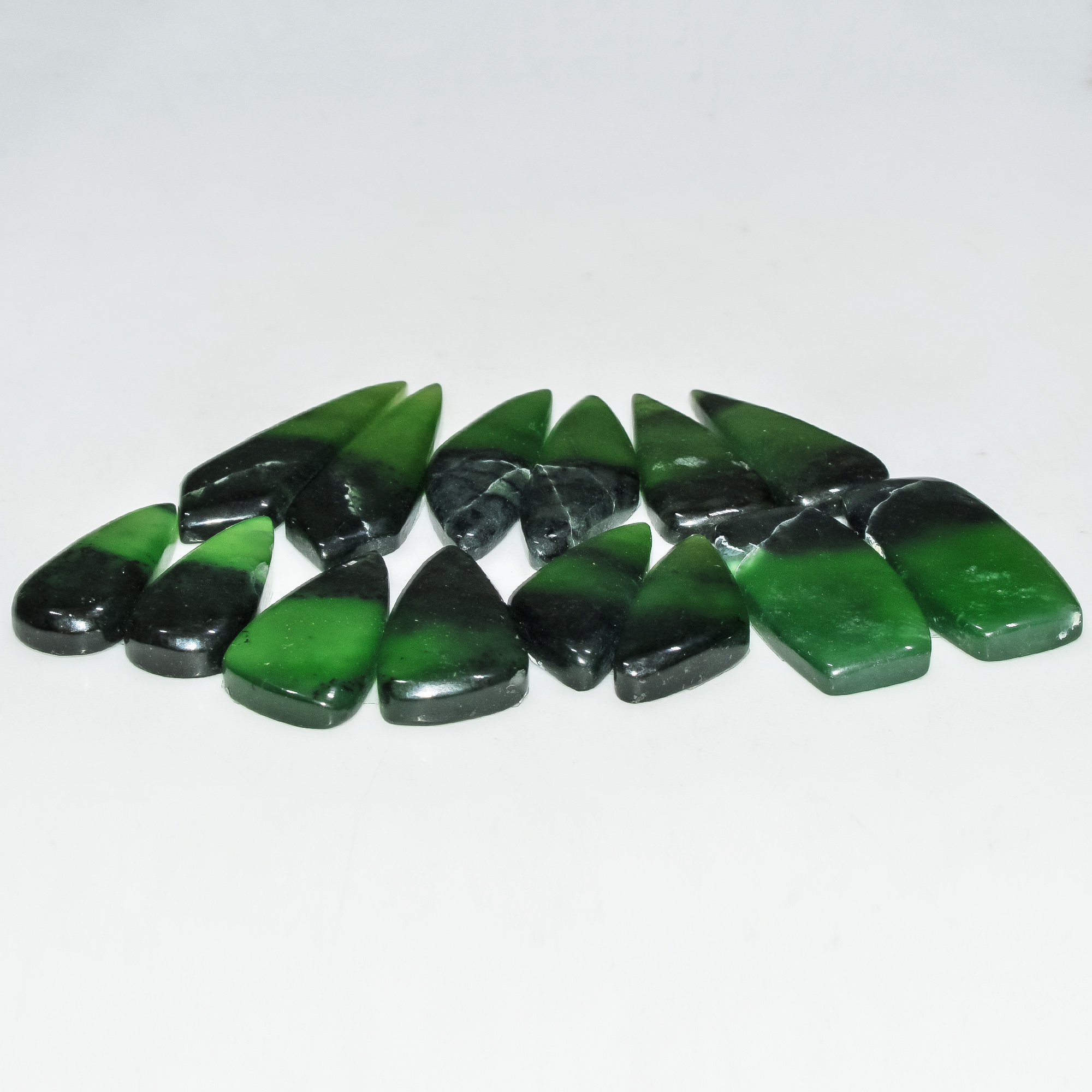 7 Pairs 136 Cts Natural Green Serpentine Loose Cabochon Gemstone Lot 30x9 21x9mm 18246