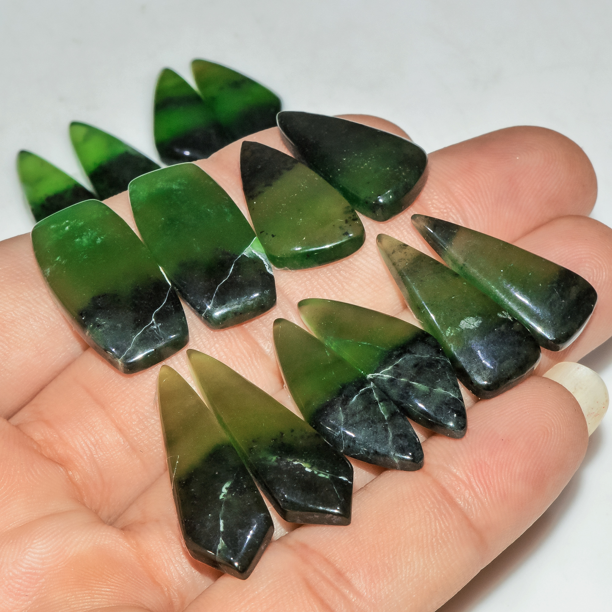 7 Pairs 136 Cts Natural Green Serpentine Loose Cabochon Gemstone Lot 30x9 21x9mm 18246