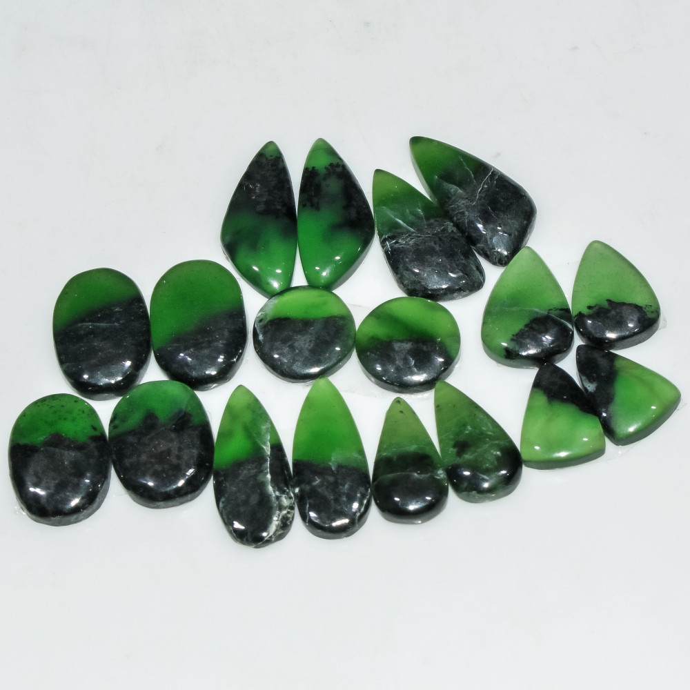 Image of 9 Pairs 113 Cts Natural Green Serpentine Loose Cabochon Gemstone Lot 20x9 10x10mm #18247