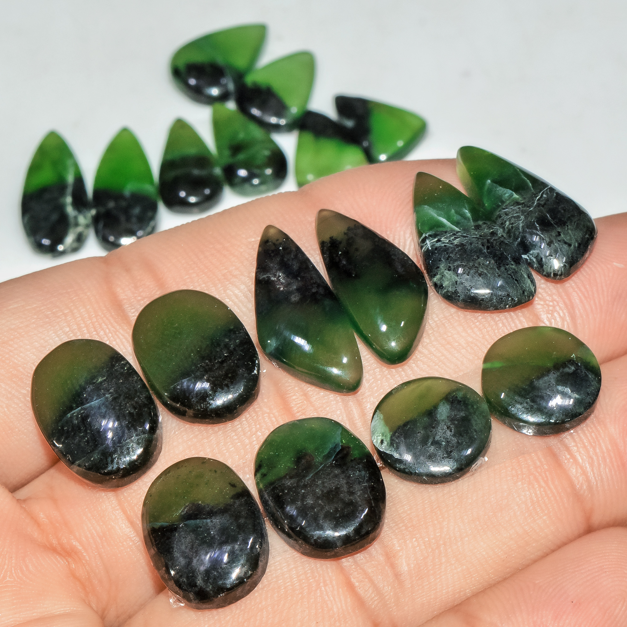 9 Pairs 113 Cts Natural Green Serpentine Loose Cabochon Gemstone Lot 20x9 10x10mm 18247