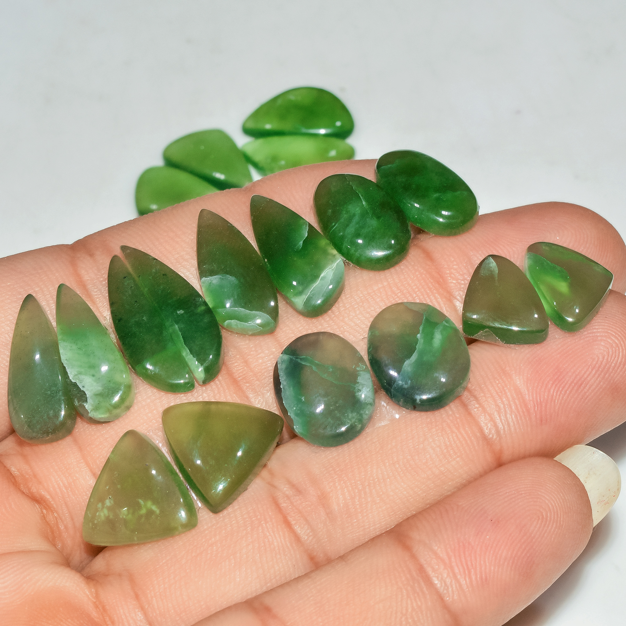 9 Pairs 87 Cts Natural Green Serpentine Loose Cabochon Gemstone Lot 21x5 12x8mm 18248