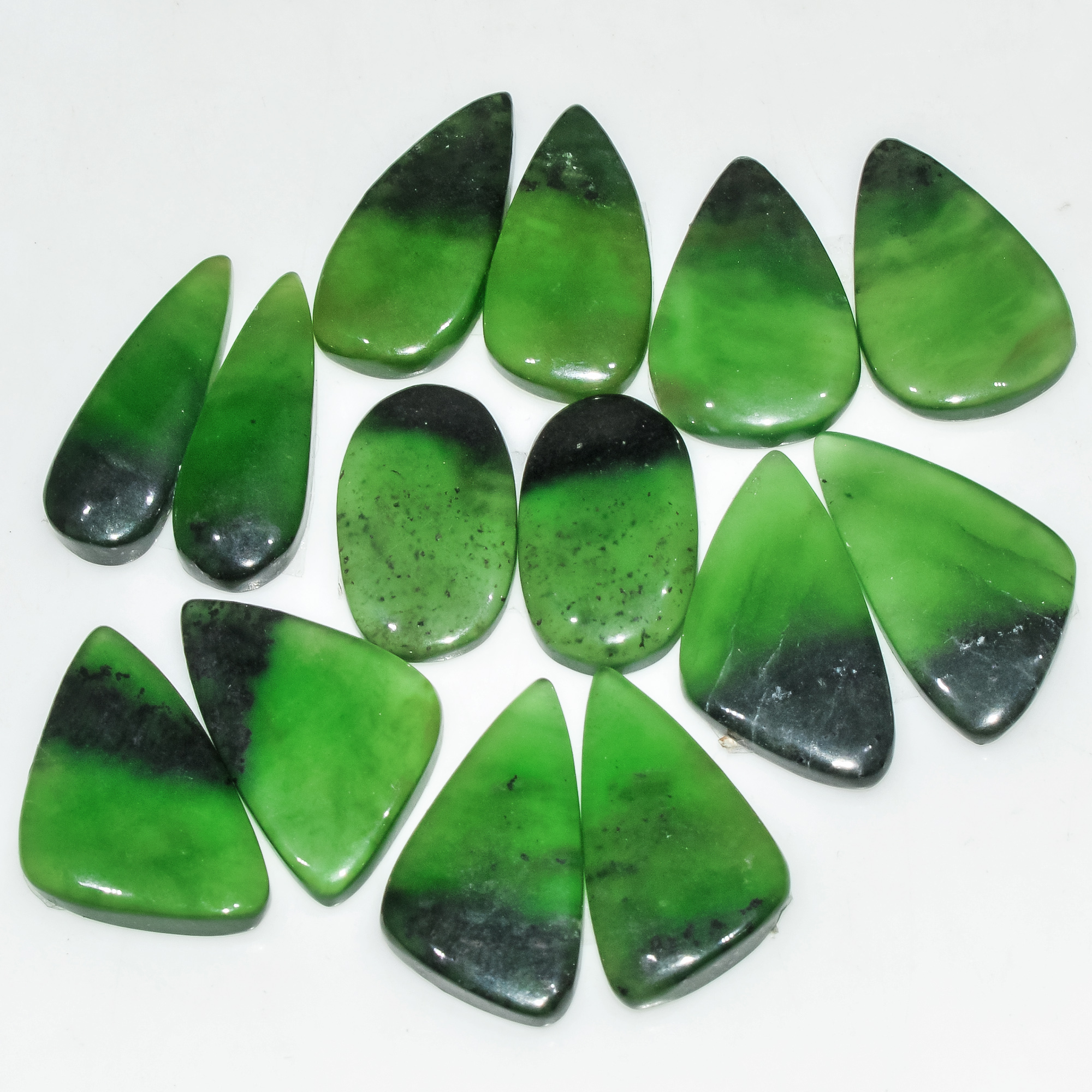 7 Pairs 123 Cts Natural Green Serpentine Loose Cabochon Gemstone Lot 24x11 20x10mm 18249