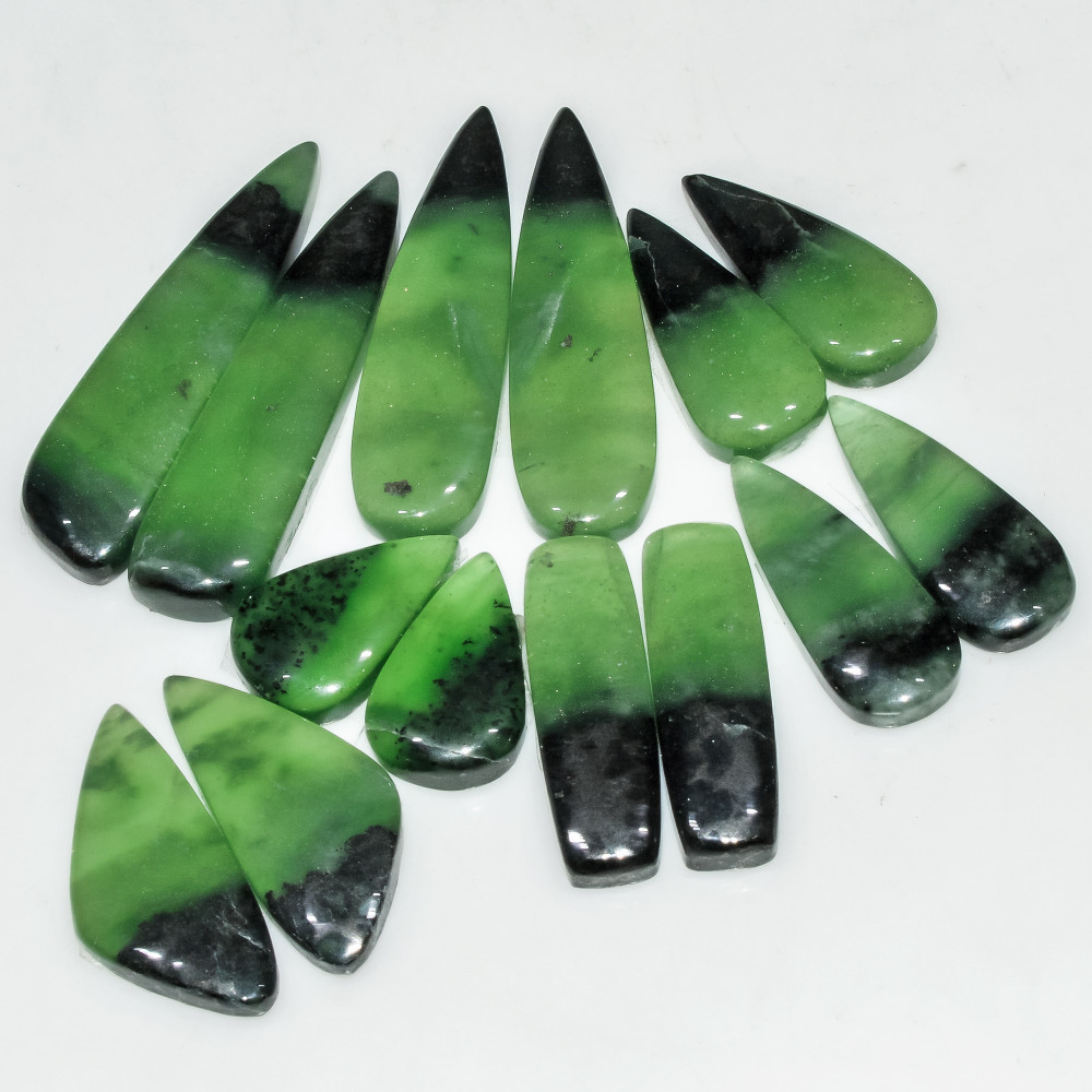 Image of 7 Pairs 155 Cts Natural Green Serpentine Loose Cabochon Gemstone Lot 38x8 16x10mm #18250