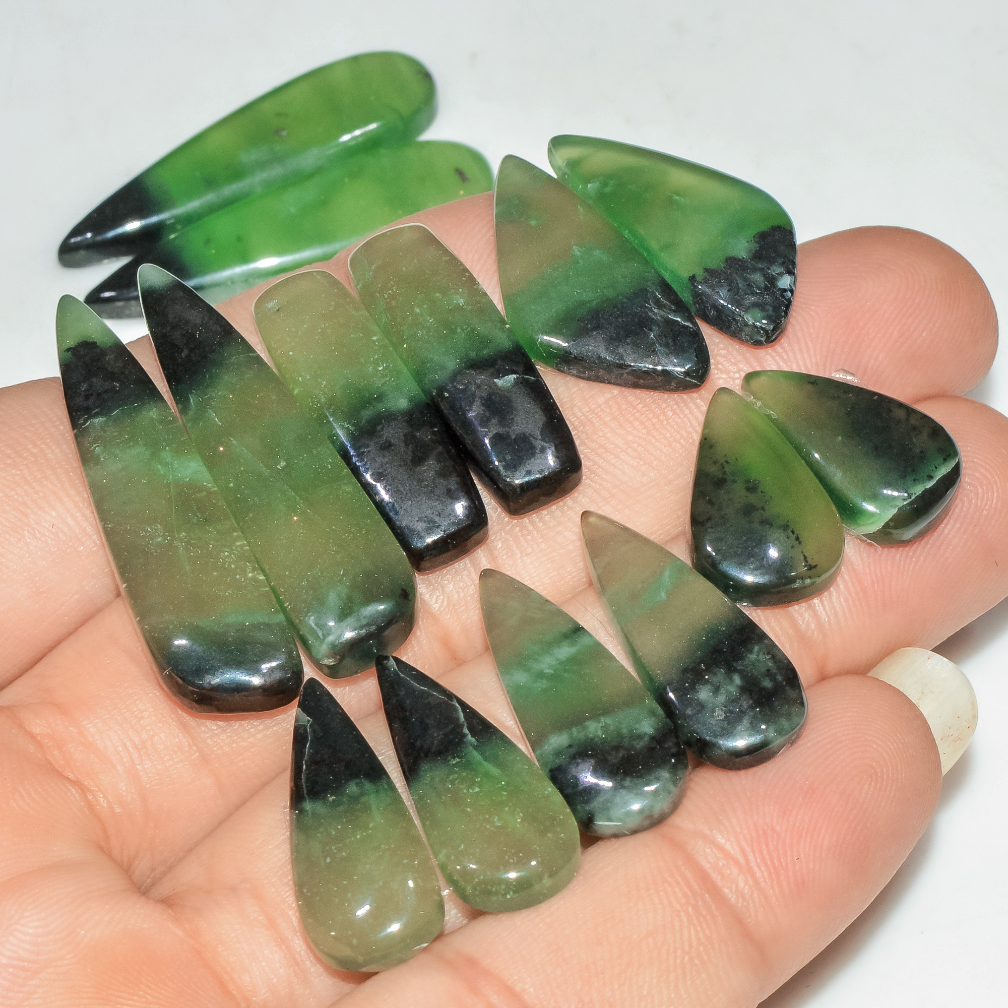 7 Pairs 155 Cts Natural Green Serpentine Loose Cabochon Gemstone Lot 38x8 16x10mm 18250