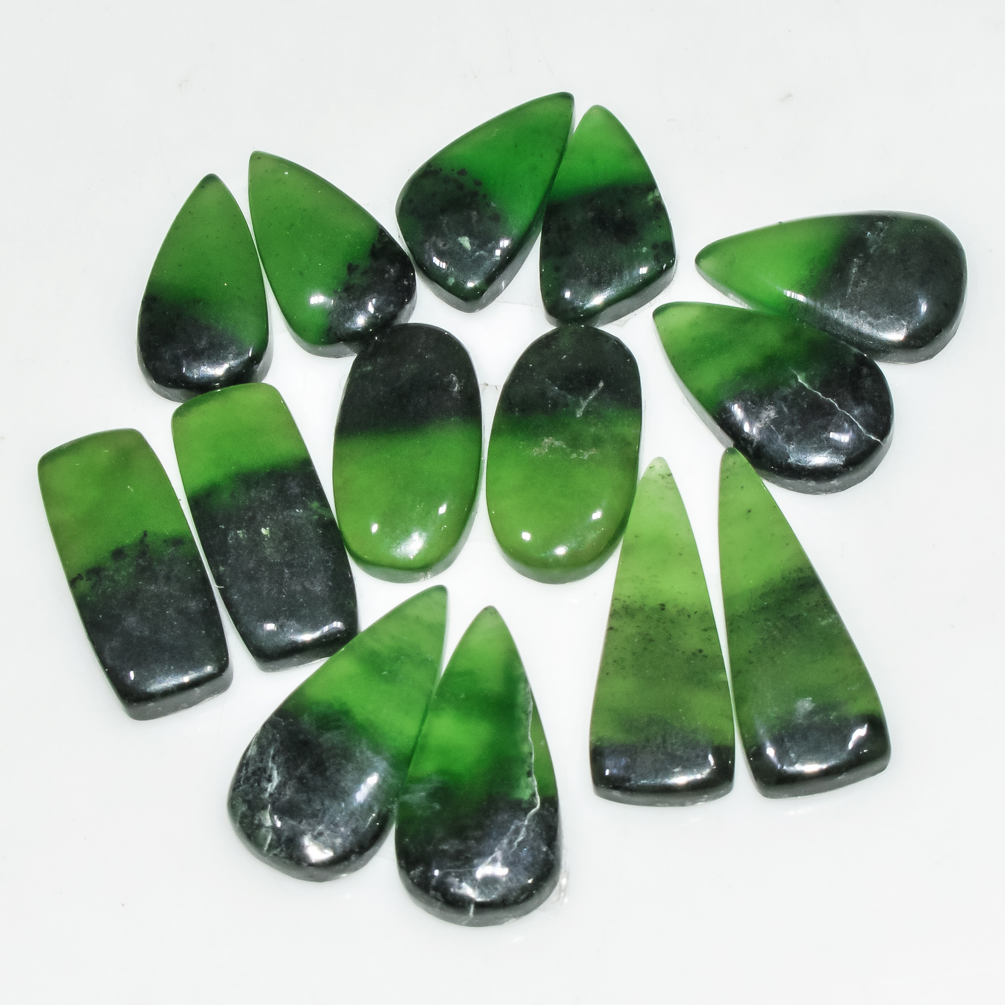 7 Pairs 98 Cts Natural Green Serpentine Loose Cabochon Gemstone Lot 25x8 16x8mm 18251