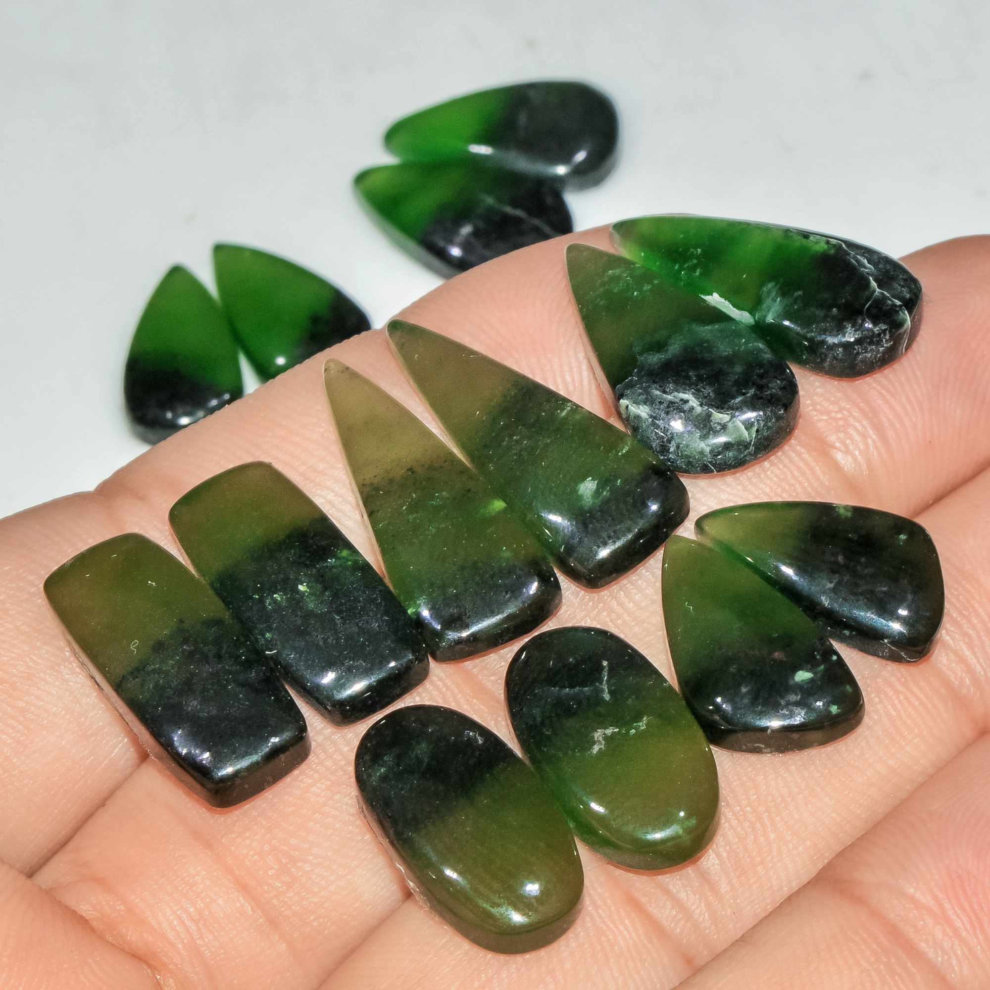 7 Pairs 98 Cts Natural Green Serpentine Loose Cabochon Gemstone Lot 25x8 16x8mm 18251