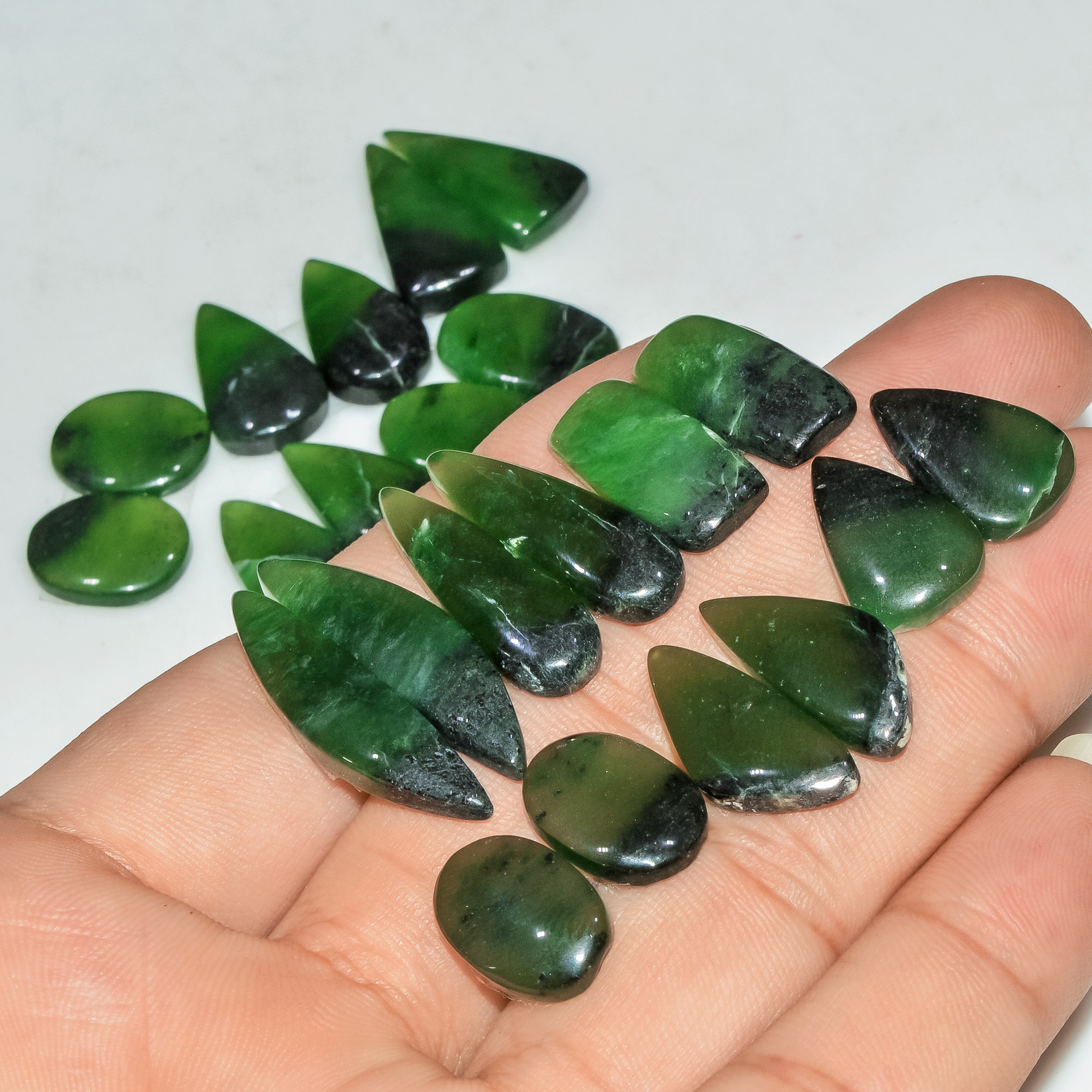 11 Pairs 147 Cts Natural Green Serpentine Loose Cabochon Gemstone Lot 29x5 14x10mm 18252
