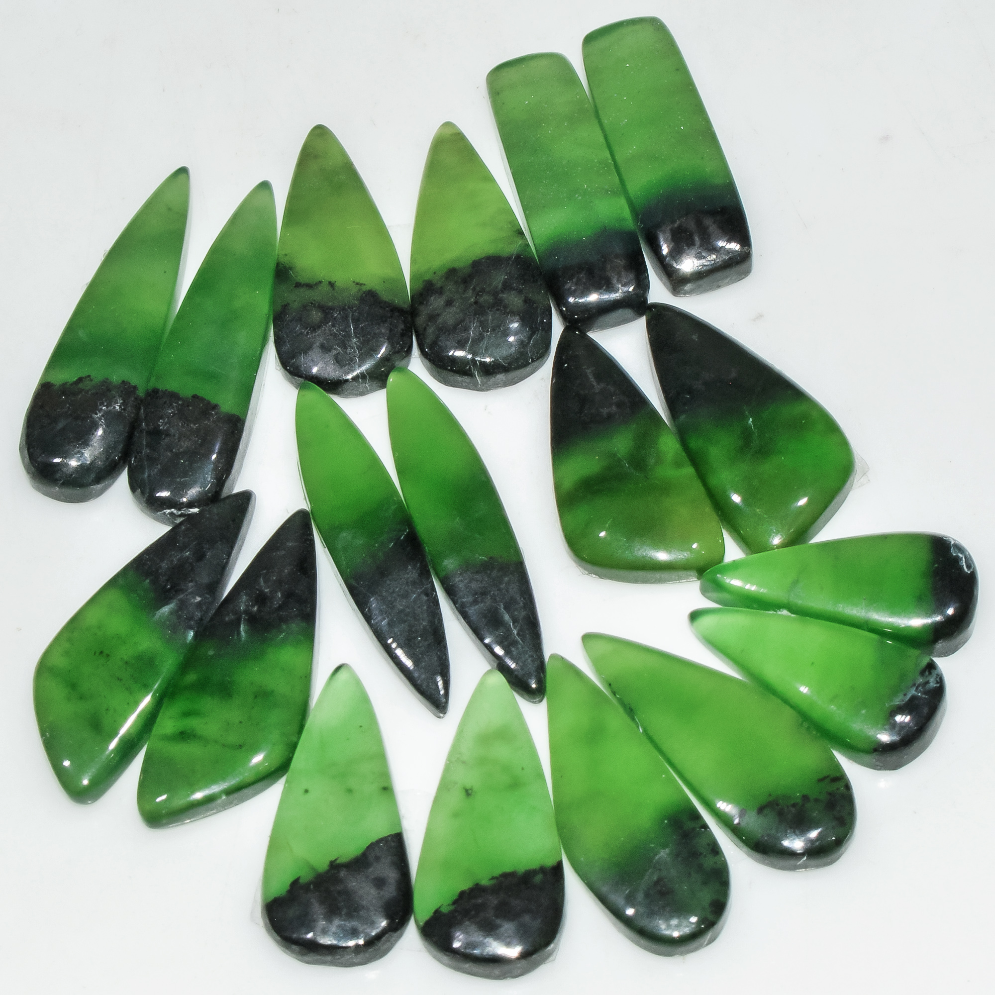 9 Pairs 147 Cts Natural Green Serpentine Loose Cabochon Gemstone Lot 29x6 19x8mm 18253