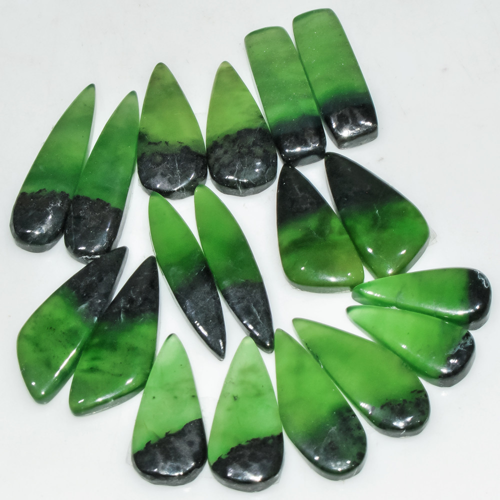 Image of 9 Pairs 147 Cts Natural Green Serpentine Loose Cabochon Gemstone Lot 29x6 19x8mm #18253