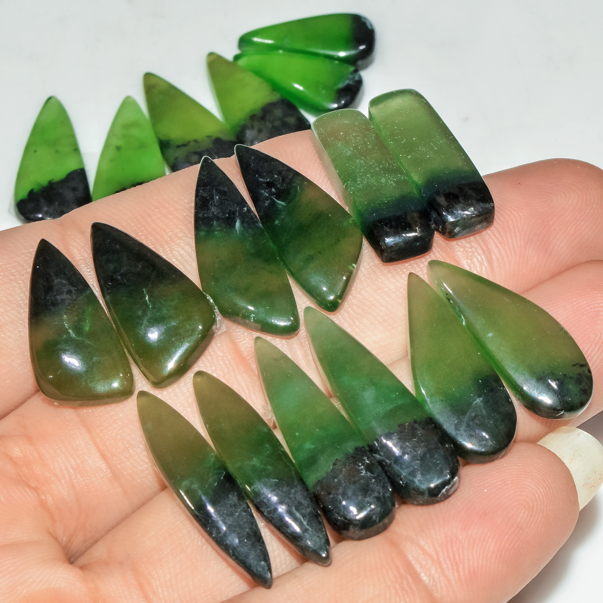 9 Pairs 147 Cts Natural Green Serpentine Loose Cabochon Gemstone Lot 29x6 19x8mm 18253