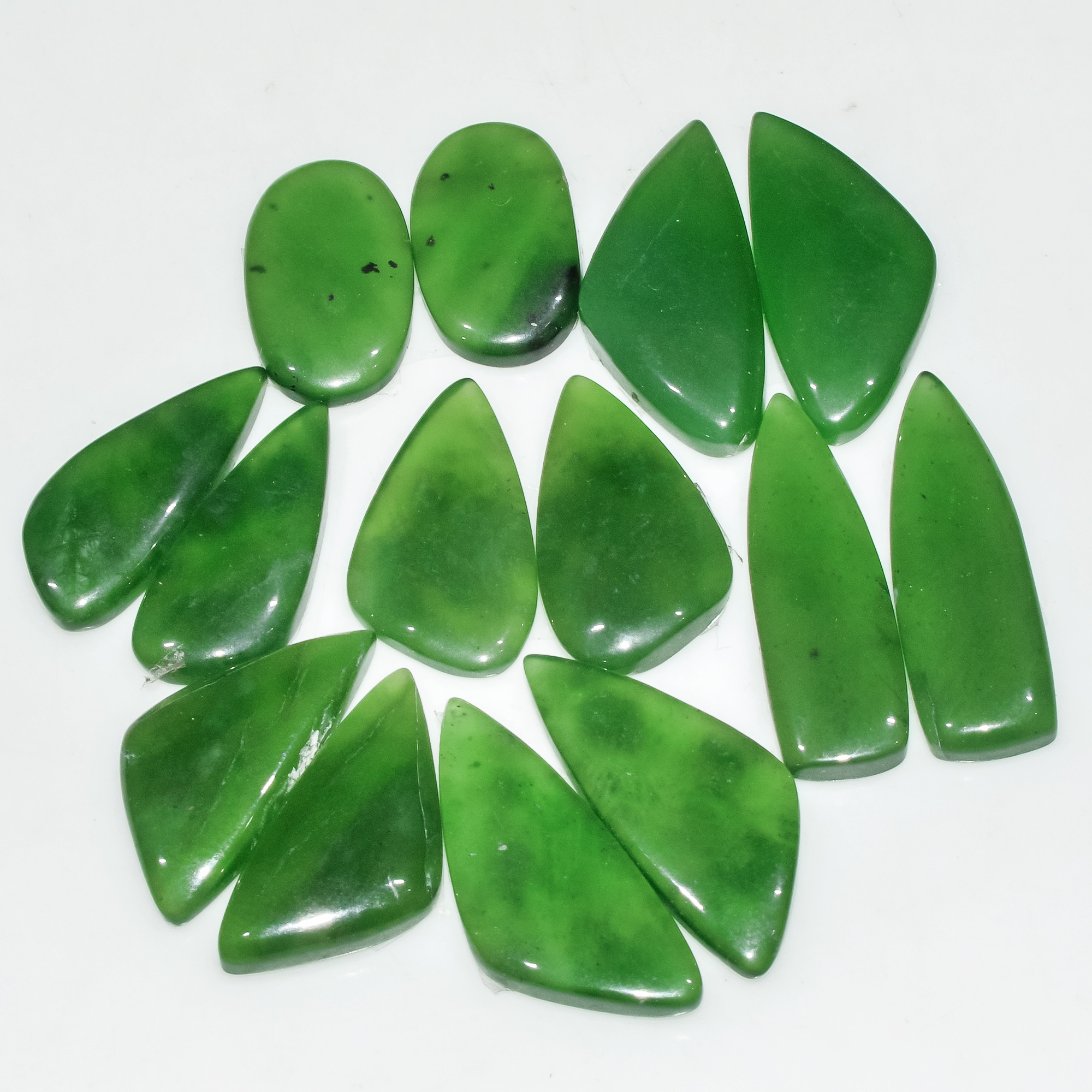 7 Pairs 139 Cts Natural Green Serpentine Loose Cabochon Gemstone Lot 29x9 19x10mm 18254