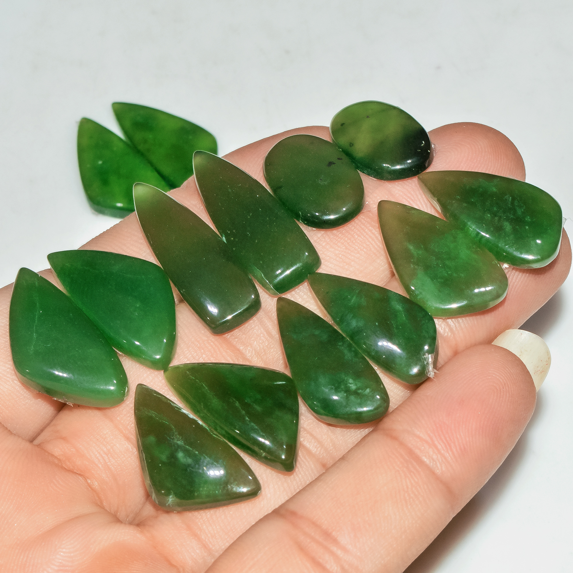 7 Pairs 139 Cts Natural Green Serpentine Loose Cabochon Gemstone Lot 29x9 19x10mm 18254