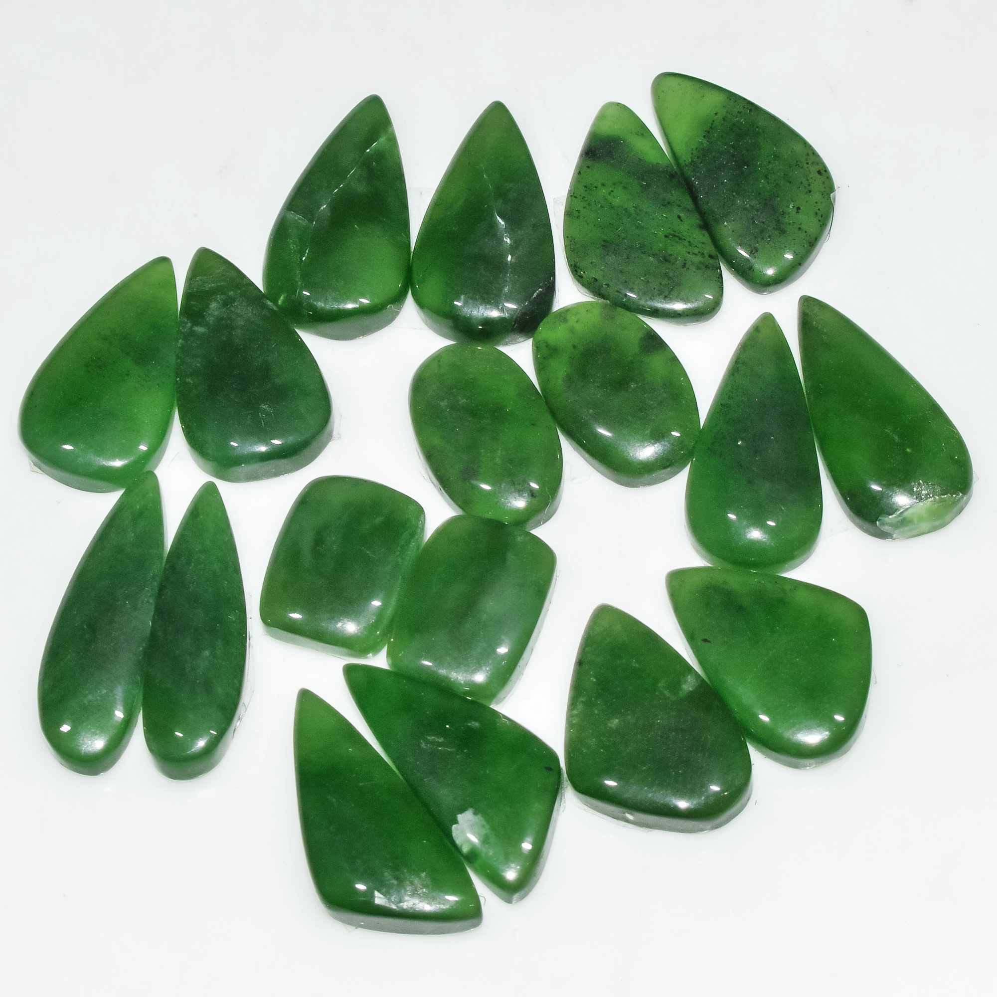 7 Pairs 126 Cts Natural Green Serpentine Loose Cabochon Gemstone Lot 22x5 10x8mm 18255