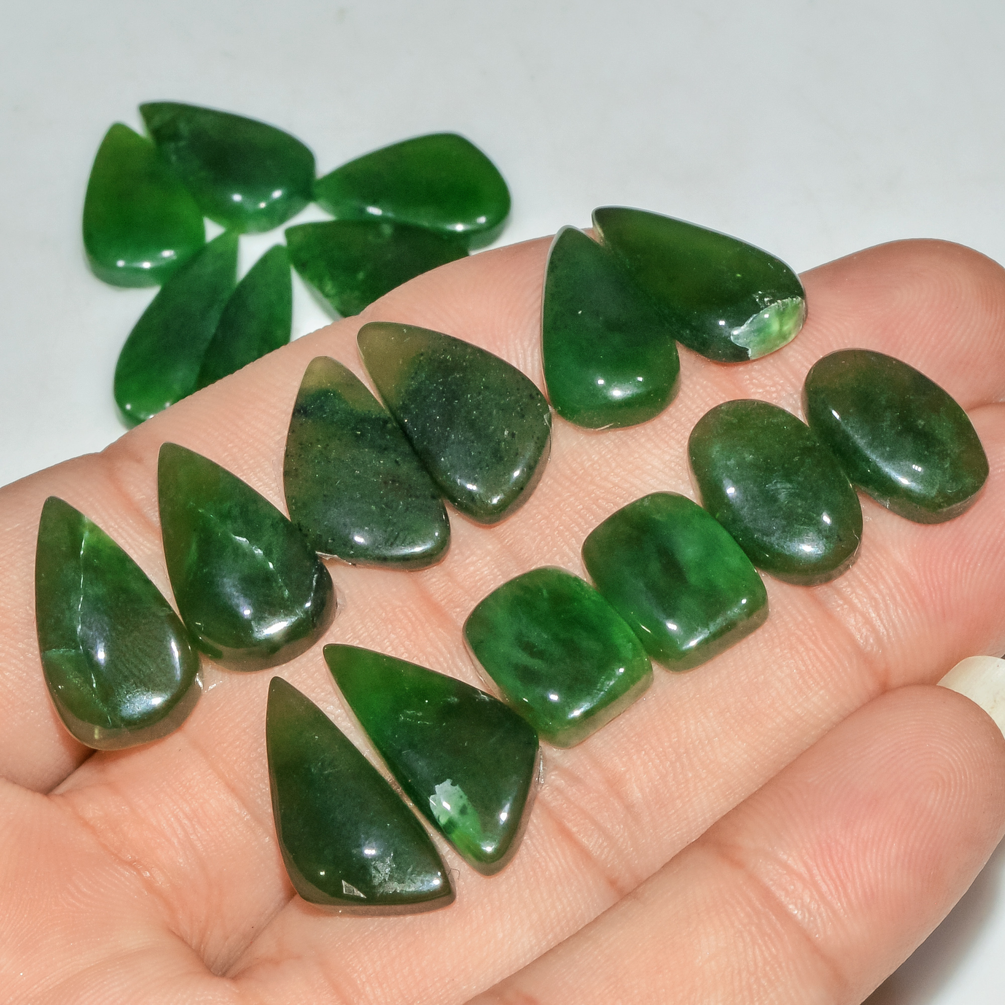 7 Pairs 126 Cts Natural Green Serpentine Loose Cabochon Gemstone Lot 22x5 10x8mm 18255
