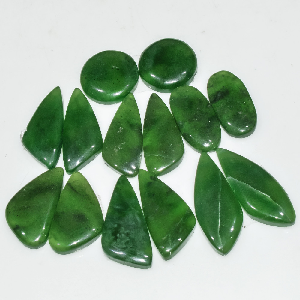 Image of 7 Pairs 138 Cts Natural Green Serpentine Gemstone Cabochon Lot For Jewelry Making 29x10 15x15mm #18257