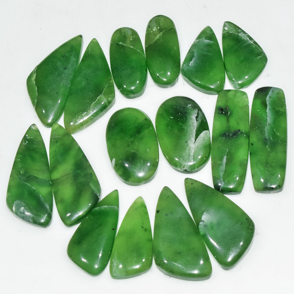 Image of 8 Pairs 154 Cts Natural Green Serpentine Gemstone Cabochon Lot For Jewelry Making 28x8 19x10mm #18261