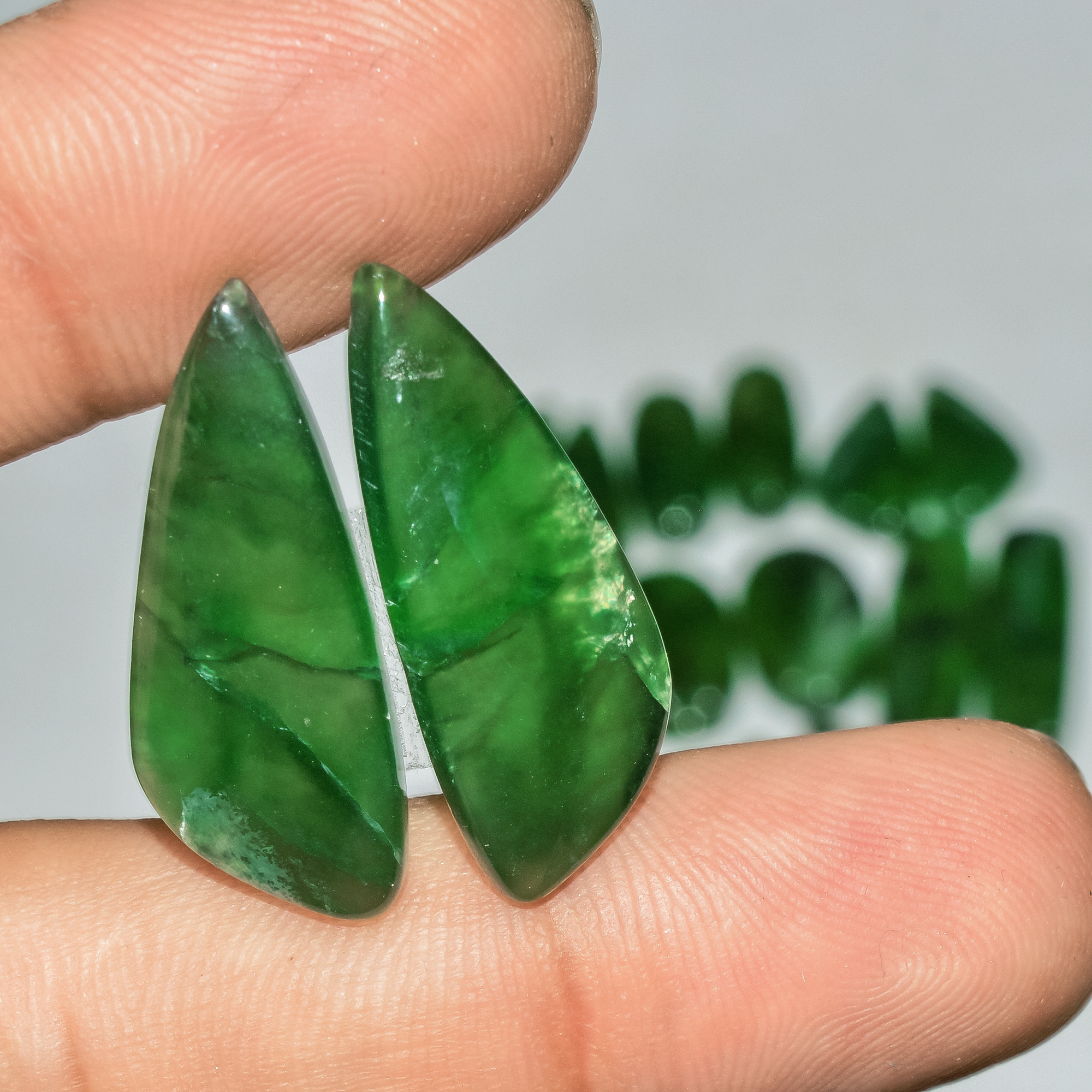 8 Pairs 154 Cts Natural Green Serpentine Gemstone Cabochon Lot For Jewelry Making 28x8 19x10mm 18261