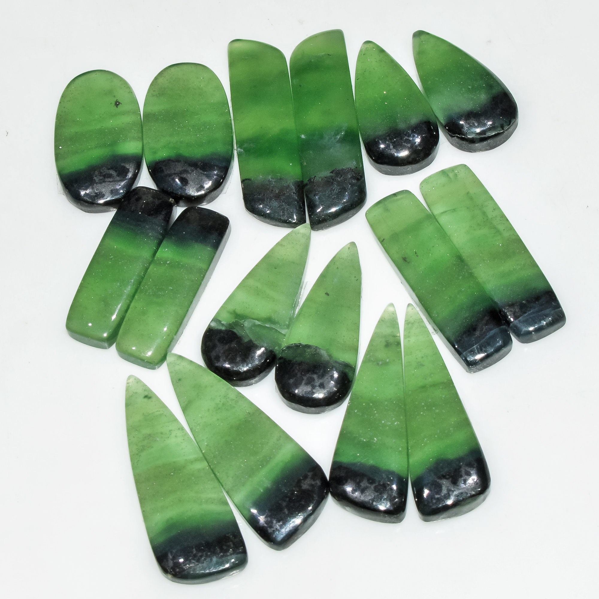 8 Pairs 170 Cts Natural Green Serpentine Gemstone Cabochon Lot For Jewelry Making 30x10 20x10mm 18262
