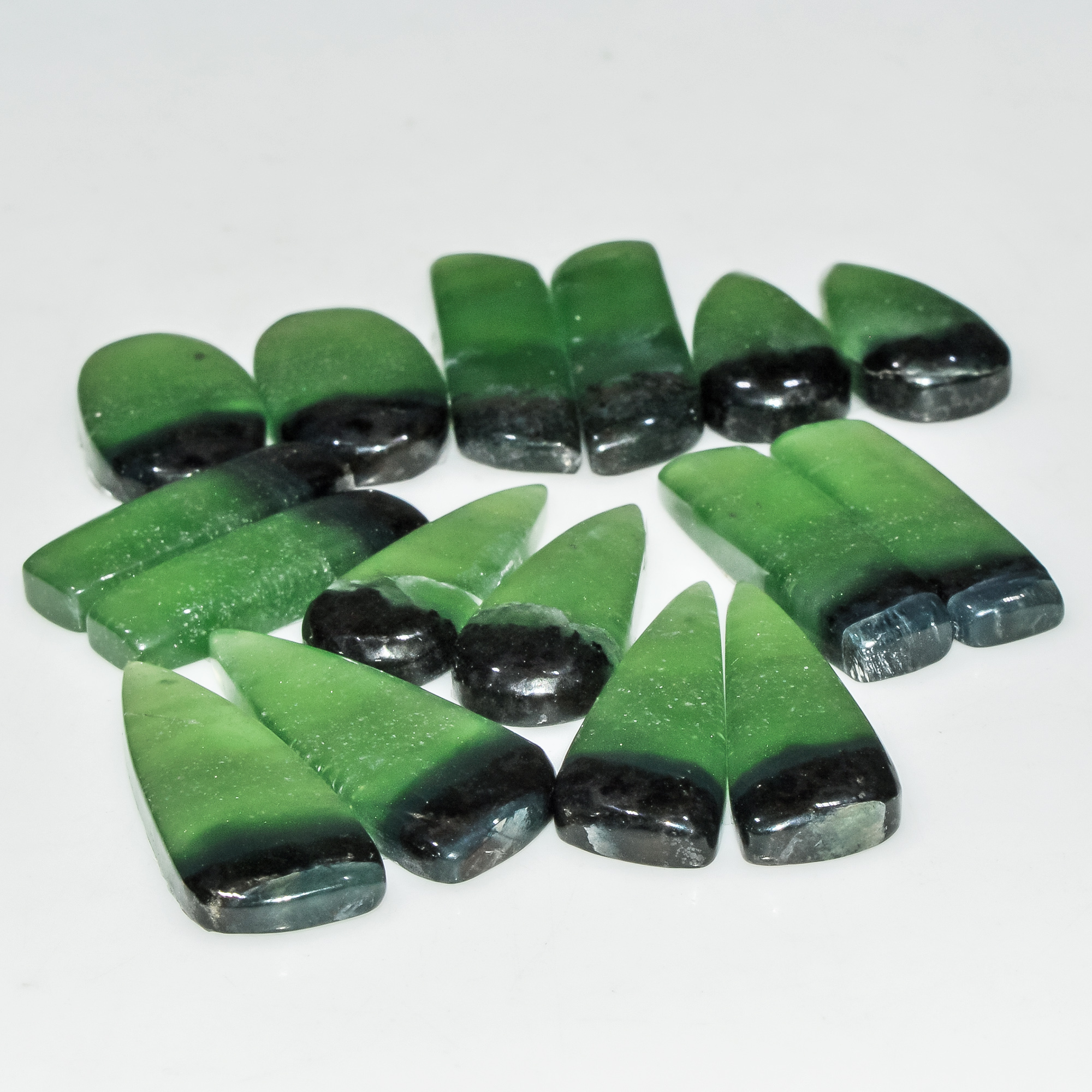 8 Pairs 170 Cts Natural Green Serpentine Gemstone Cabochon Lot For Jewelry Making 30x10 20x10mm 18262