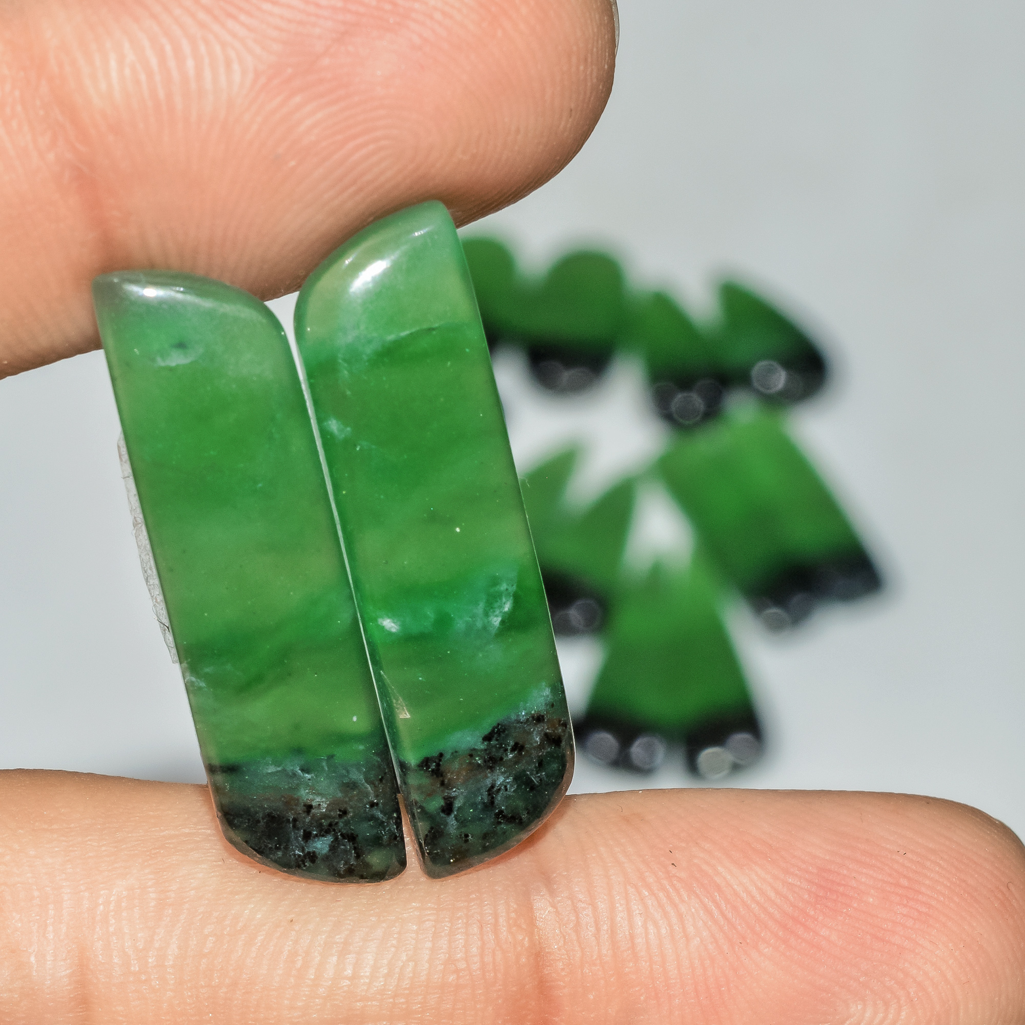 8 Pairs 170 Cts Natural Green Serpentine Gemstone Cabochon Lot For Jewelry Making 30x10 20x10mm 18262