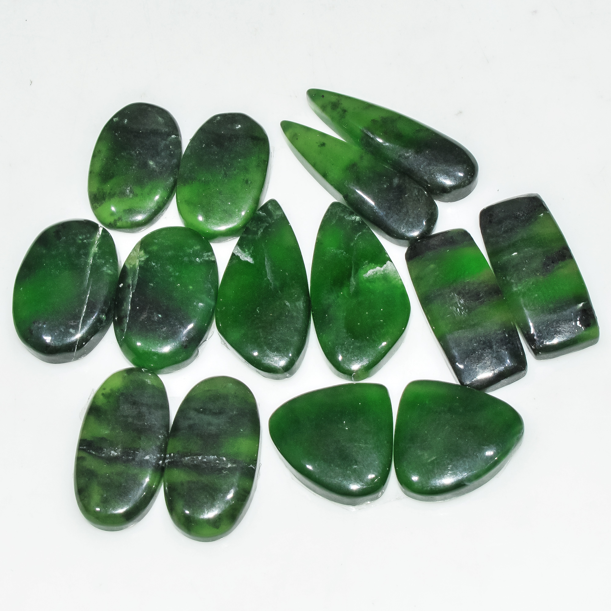 7 Pairs 146 Cts Natural Green Serpentine Gemstone Cabochon Lot For Jewelry Making 25x6 15x15mm 18263
