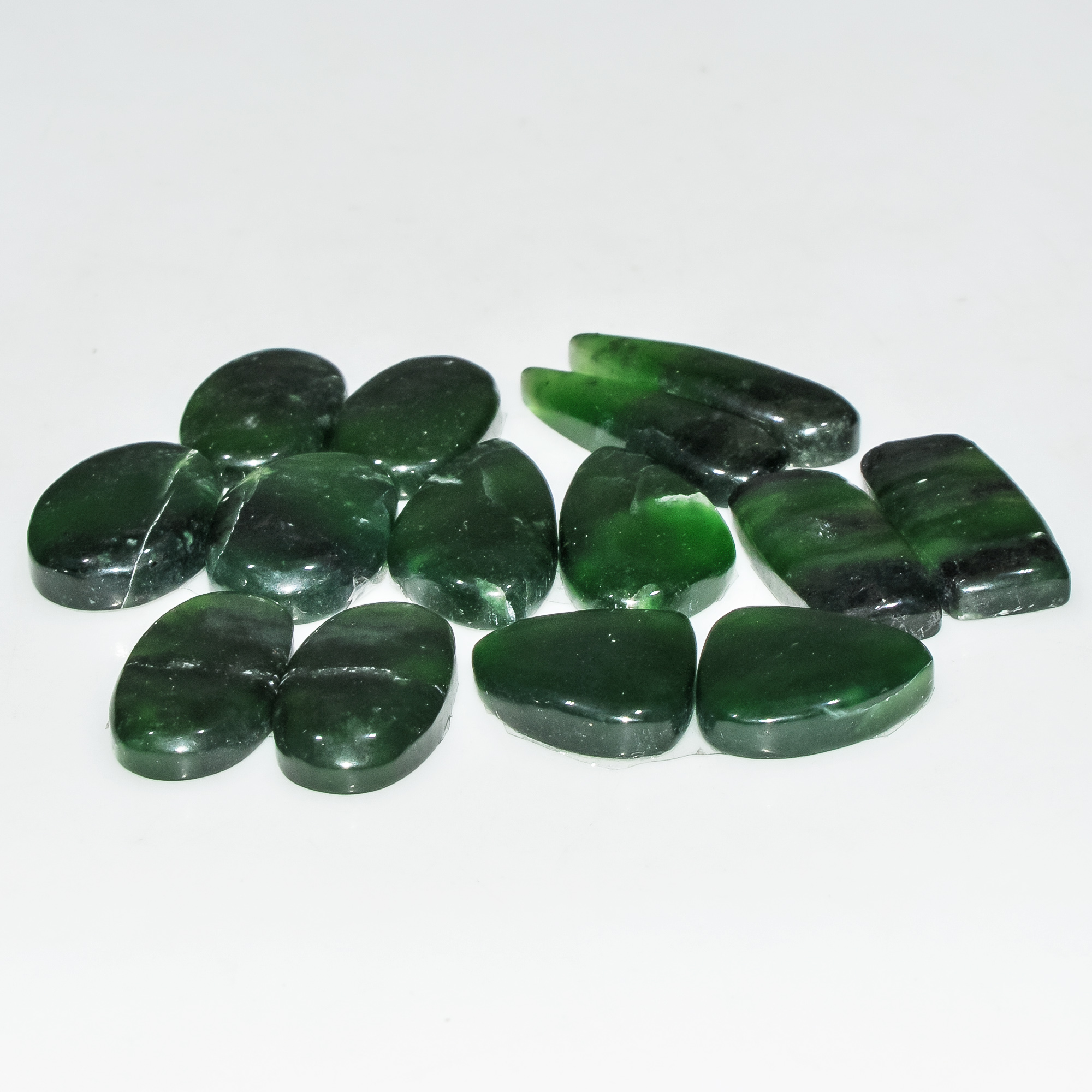 7 Pairs 146 Cts Natural Green Serpentine Gemstone Cabochon Lot For Jewelry Making 25x6 15x15mm 18263