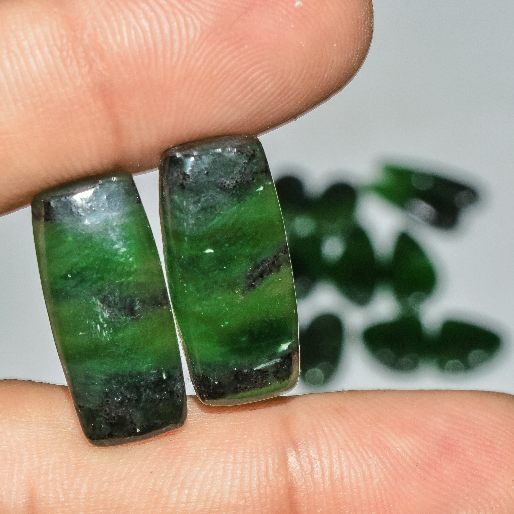 7 Pairs 146 Cts Natural Green Serpentine Gemstone Cabochon Lot For Jewelry Making 25x6 15x15mm 18263