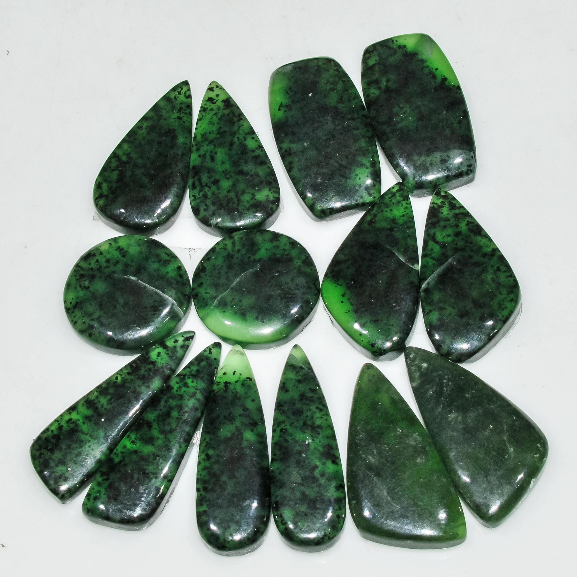 7 Pairs 155 Cts Natural Green Serpentine Gemstone Cabochon Lot For Jewelry Making 26x9 15x15mm 18265