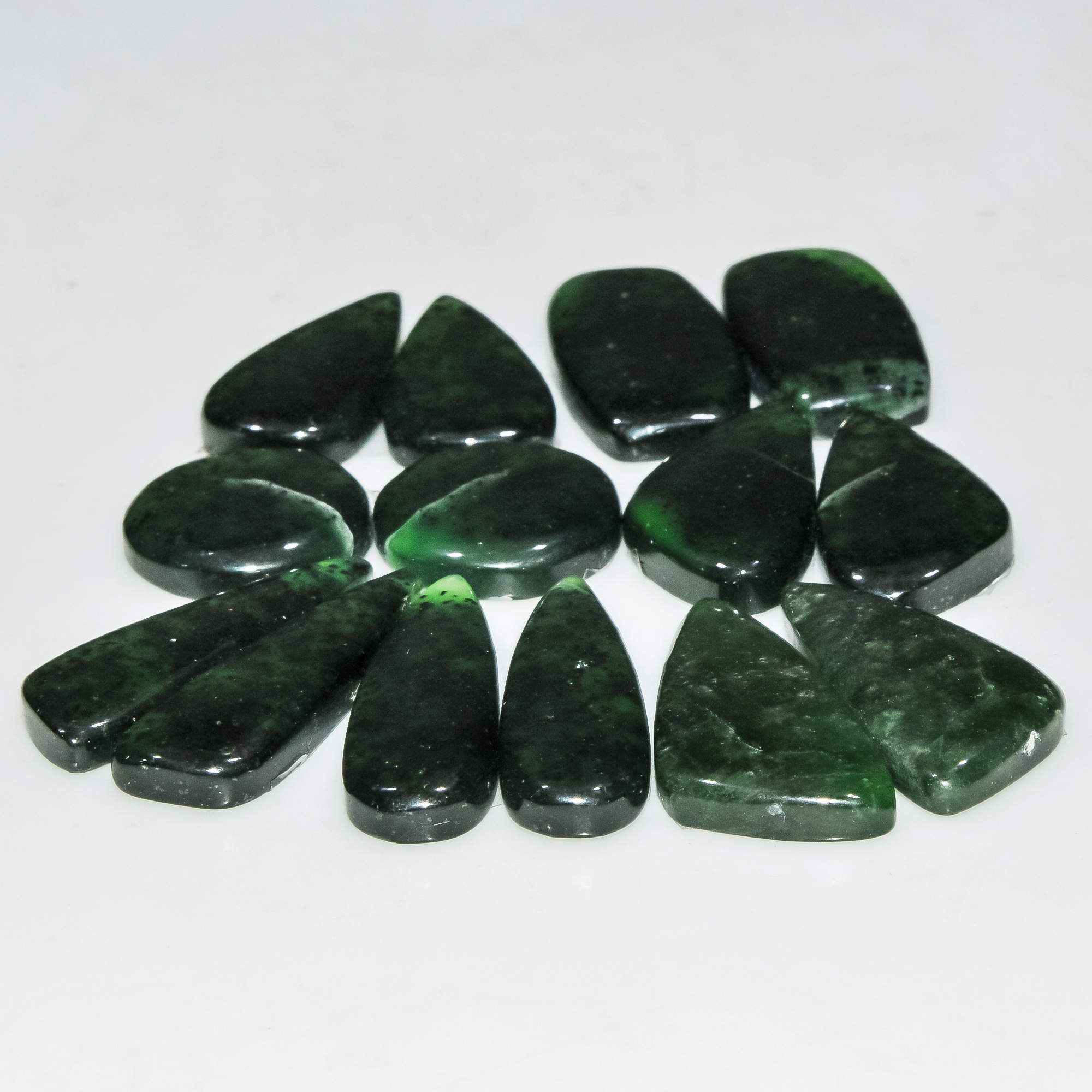 7 Pairs 155 Cts Natural Green Serpentine Gemstone Cabochon Lot For Jewelry Making 26x9 15x15mm 18265
