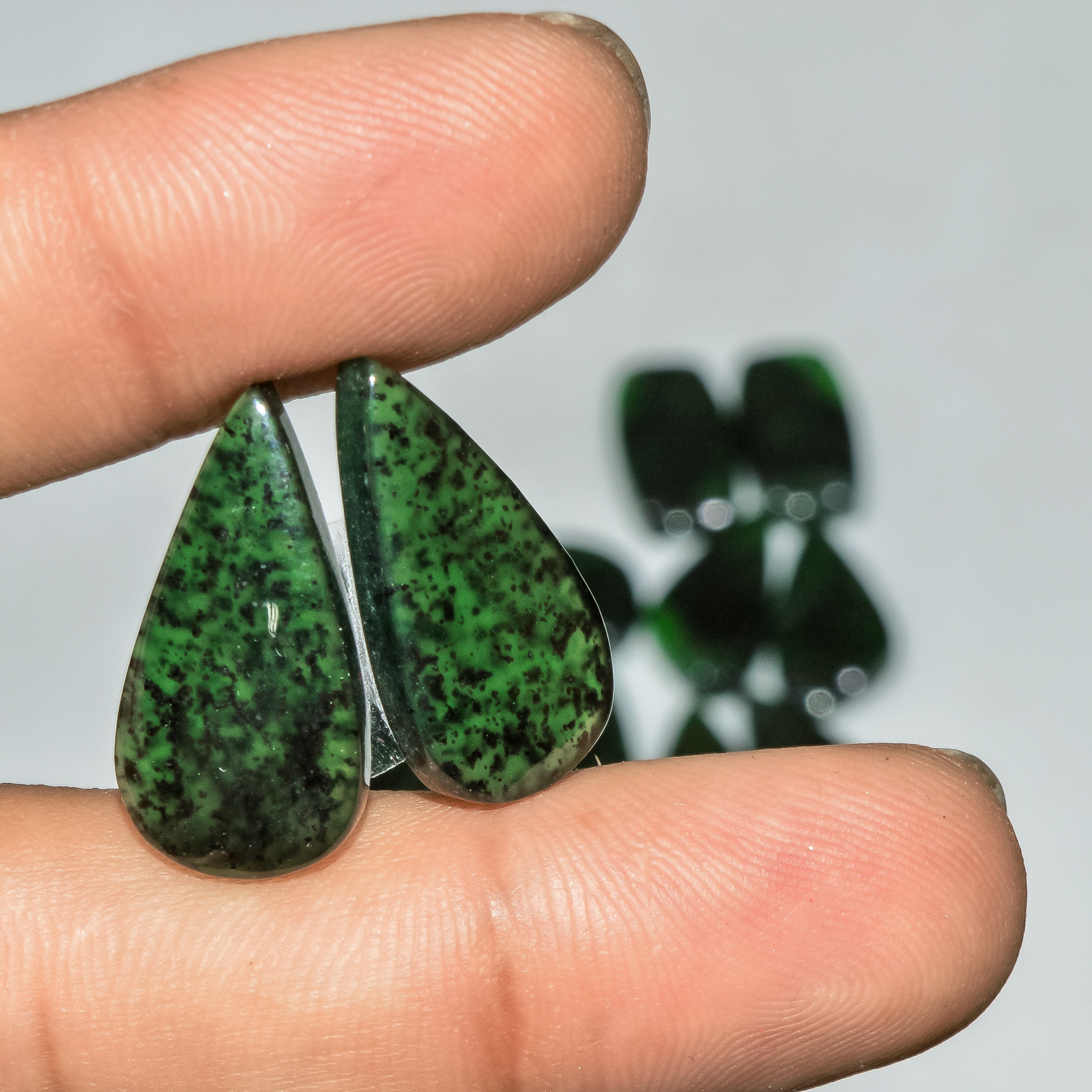 7 Pairs 155 Cts Natural Green Serpentine Gemstone Cabochon Lot For Jewelry Making 26x9 15x15mm 18265