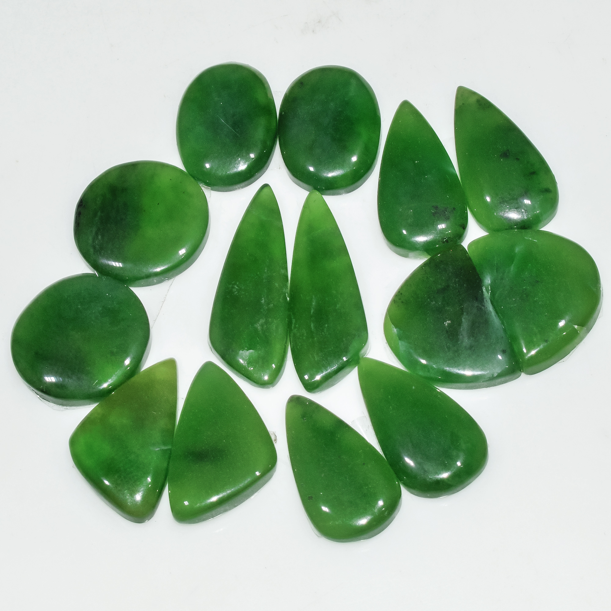 7 Pairs 141 Cts Natural Green Serpentine Gemstone Cabochon Lot For Jewelry Making 27x10 17x11mm 18267