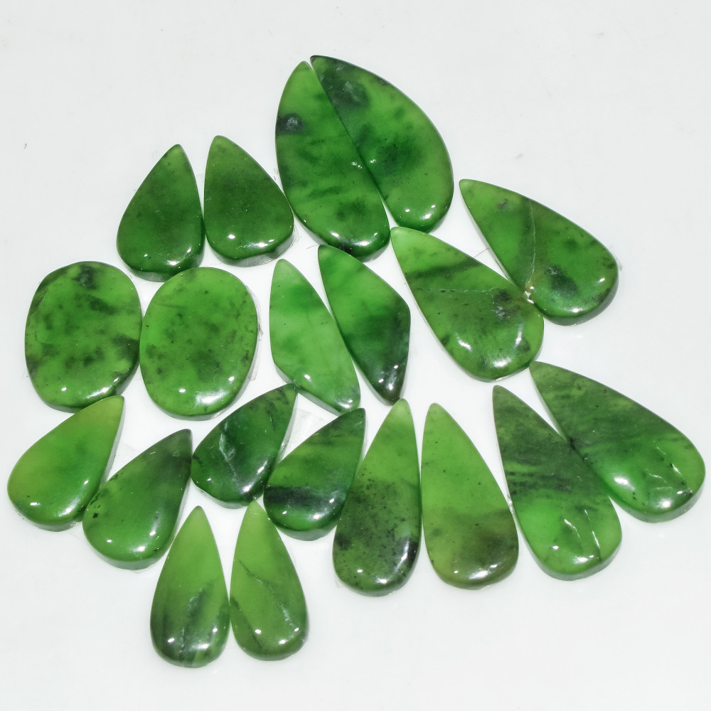 Image of 10 Pairs 130 Cts Natural Green Serpentine Gemstone Cabochon Lot For Jewelry Making 25x8 15x8mm #18268