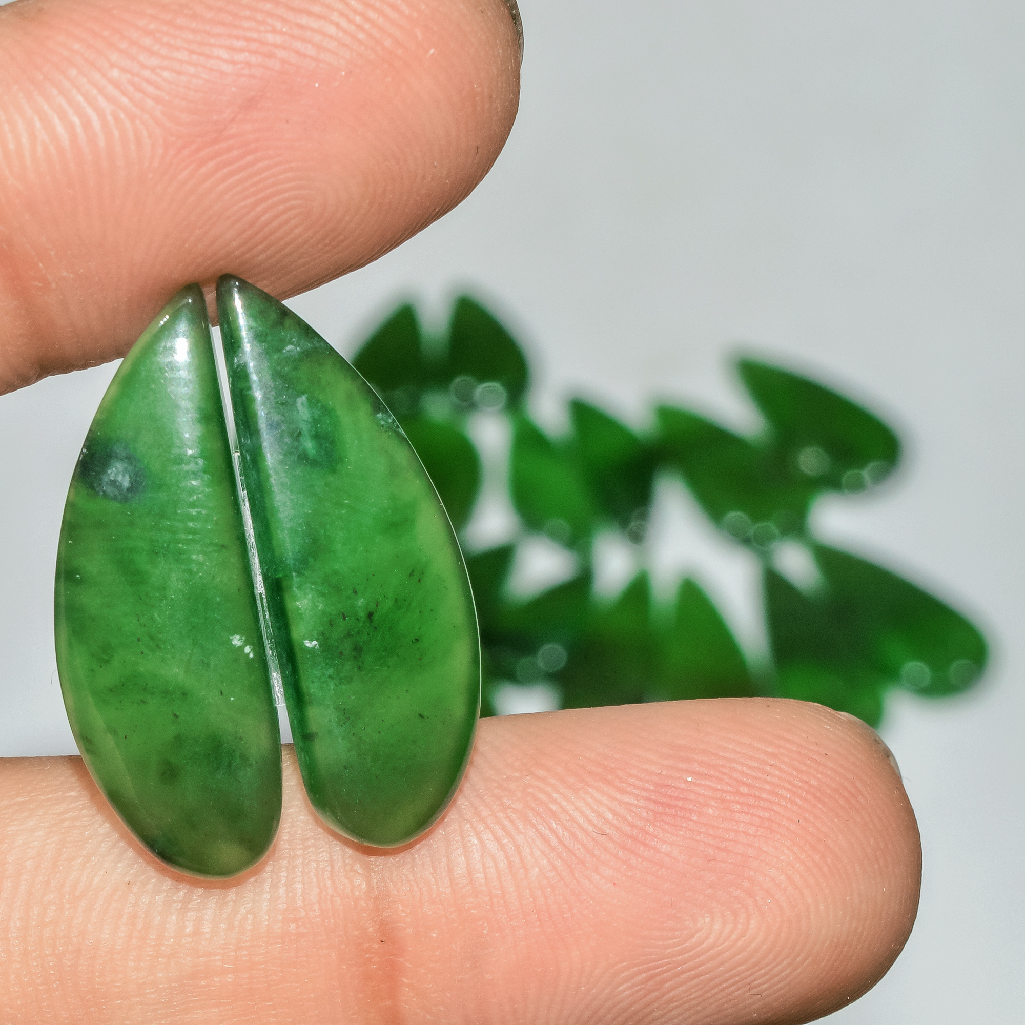10 Pairs 130 Cts Natural Green Serpentine Gemstone Cabochon Lot For Jewelry Making 25x8 15x8mm 18268