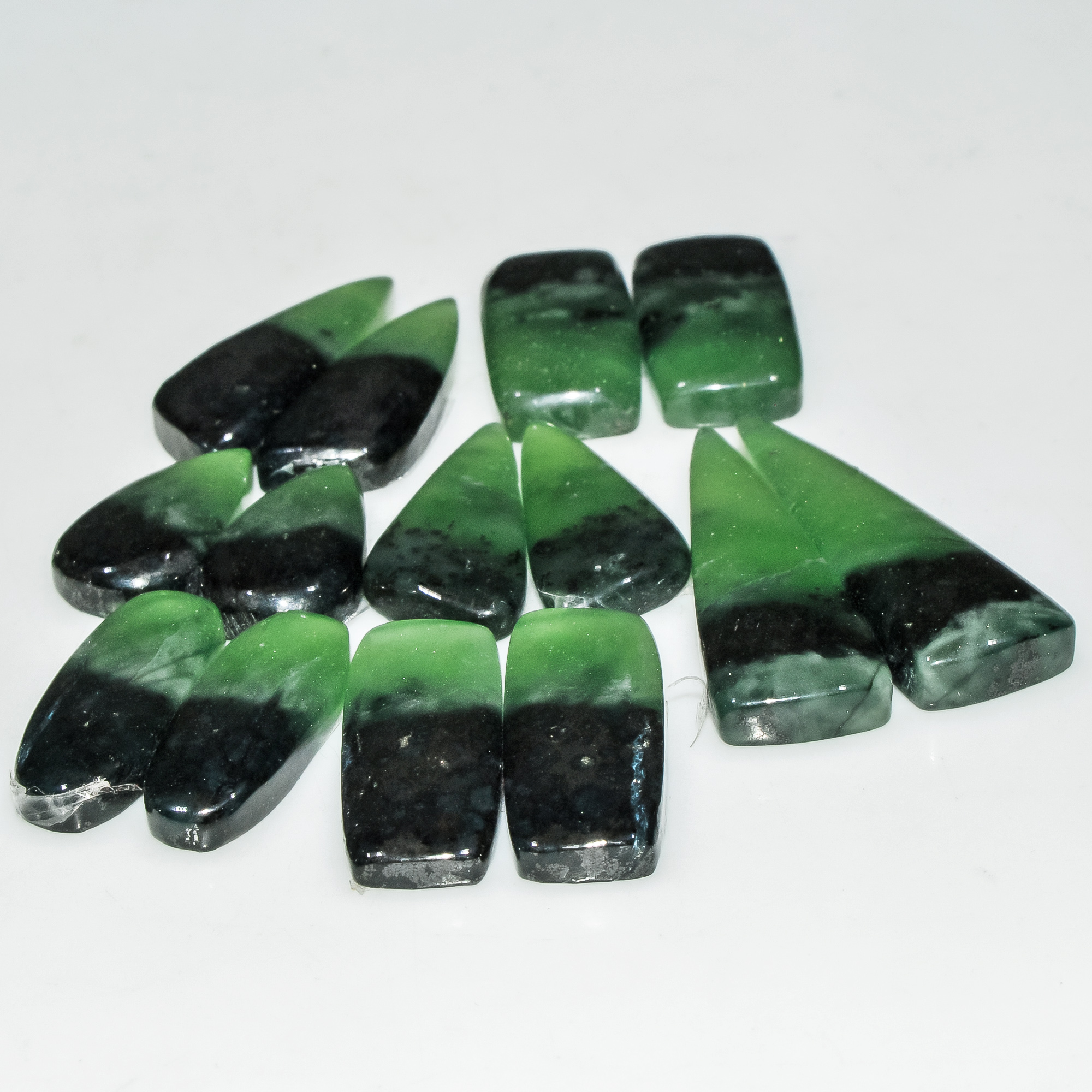 7 Pairs 162 Cts Natural Green Serpentine Gemstone Cabochon Lot For Jewelry Making 35x10 18x10mm 18273