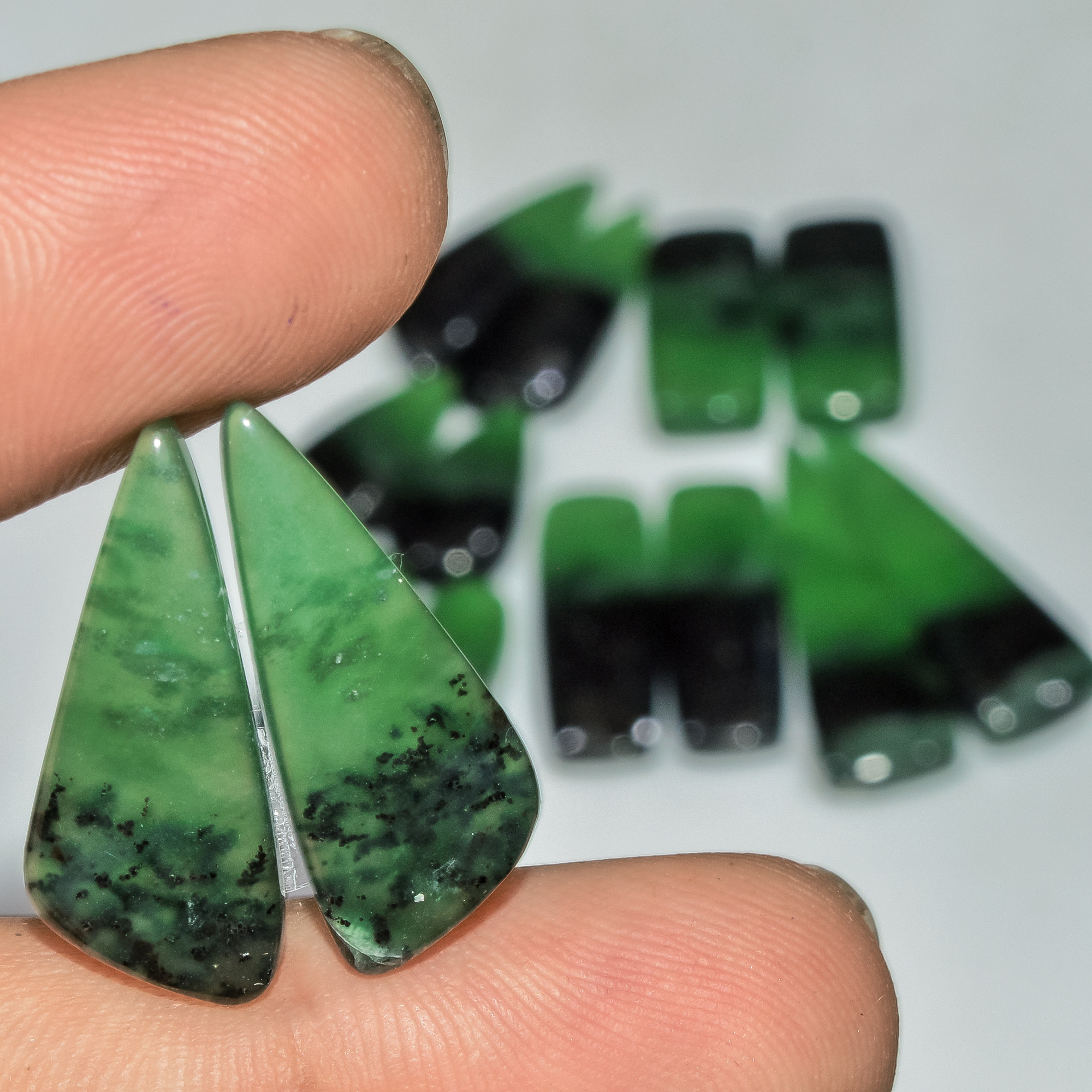 7 Pairs 162 Cts Natural Green Serpentine Gemstone Cabochon Lot For Jewelry Making 35x10 18x10mm 18273