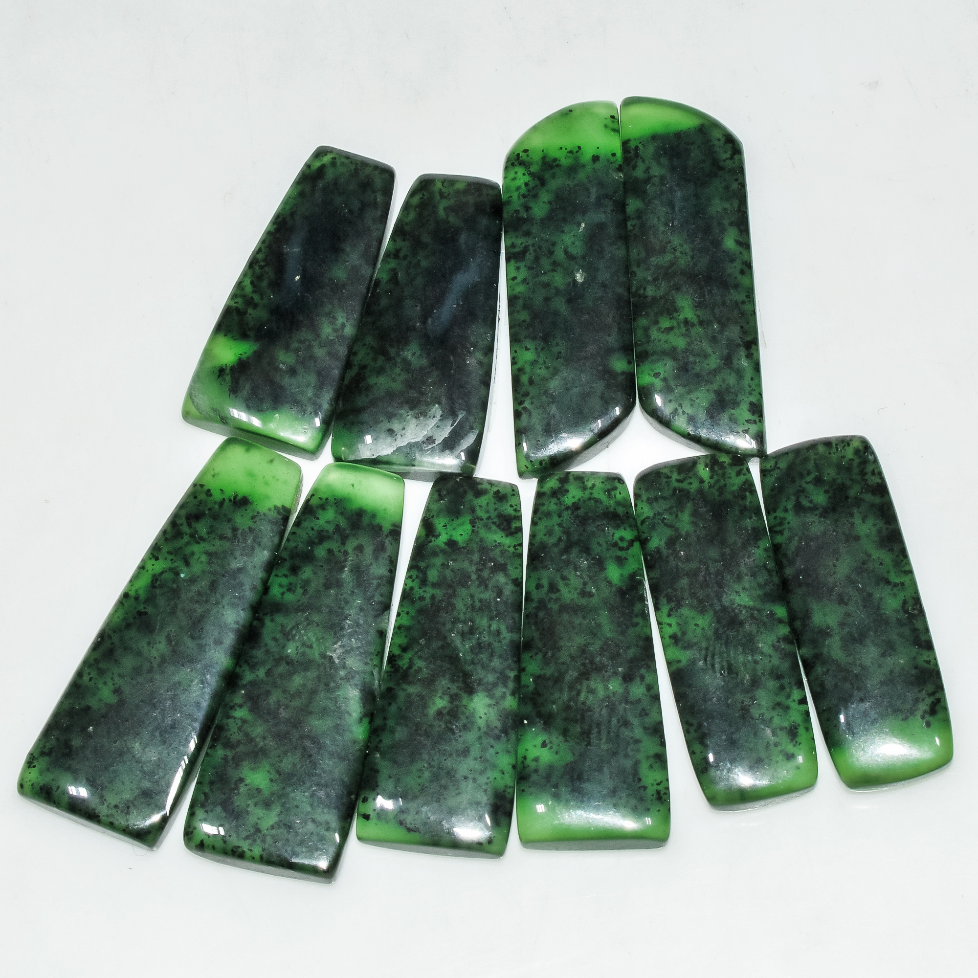 5 Pairs 152 Cts Natural Green Serpentine Gemstone Cabochon Lot For Jewelry Making 31x10 25x10mm 18274