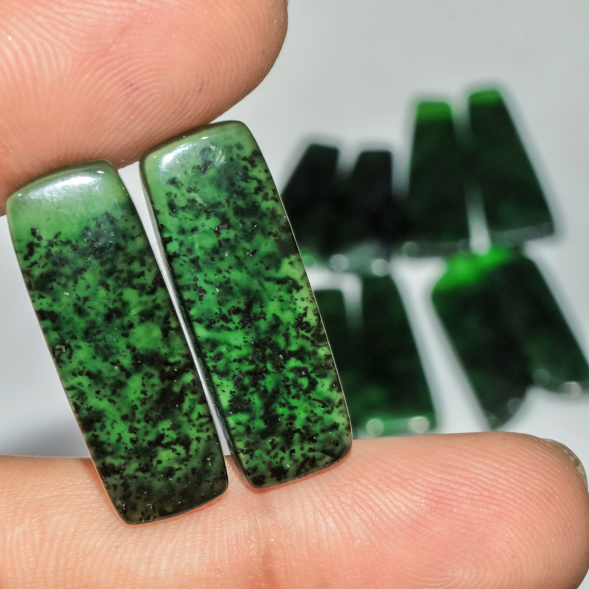 5 Pairs 152 Cts Natural Green Serpentine Gemstone Cabochon Lot For Jewelry Making 31x10 25x10mm 18274