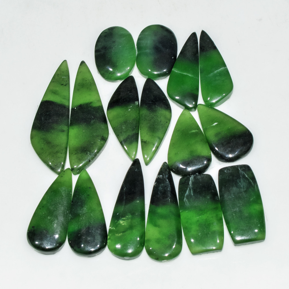 Image of 8 Pairs 158 Cts Natural Green Serpentine Gemstone Cabochon Lot For Jewelry Making 35x10 17x10mm #18275