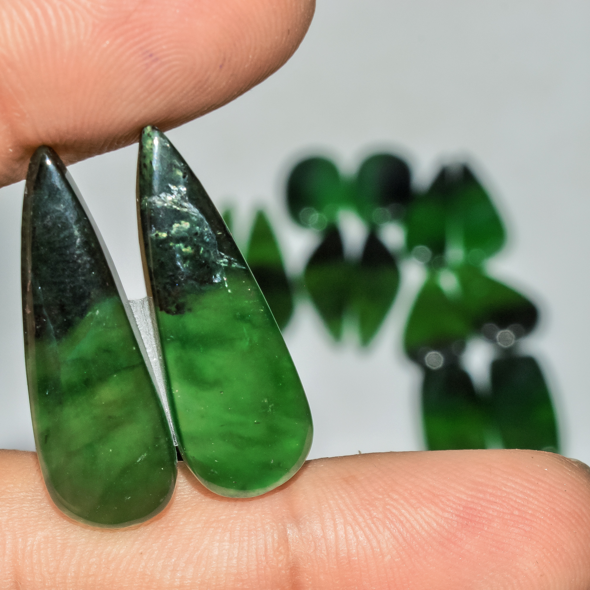 8 Pairs 158 Cts Natural Green Serpentine Gemstone Cabochon Lot For Jewelry Making 35x10 17x10mm 18275