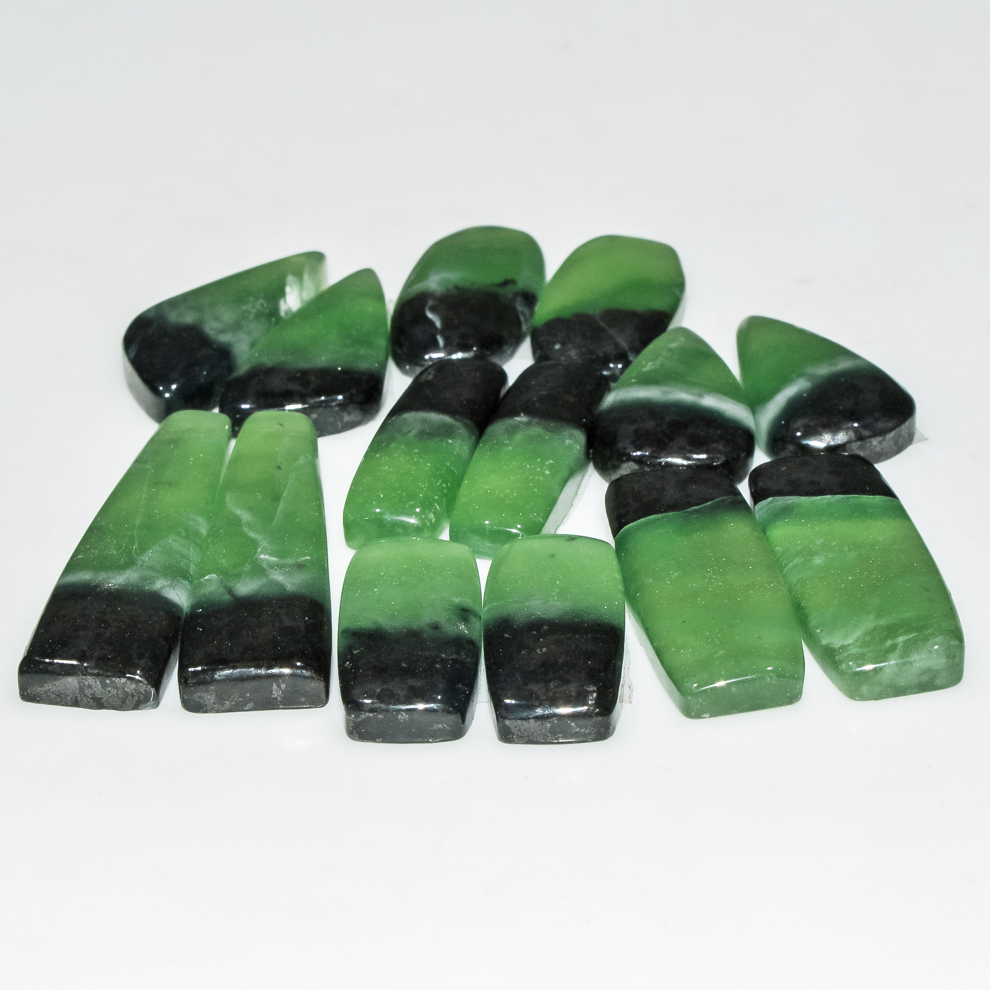 7 Pairs 178 Cts Natural Green Serpentine Gemstone Cabochon Lot For Jewelry Making 35x10 20x10mm 18276