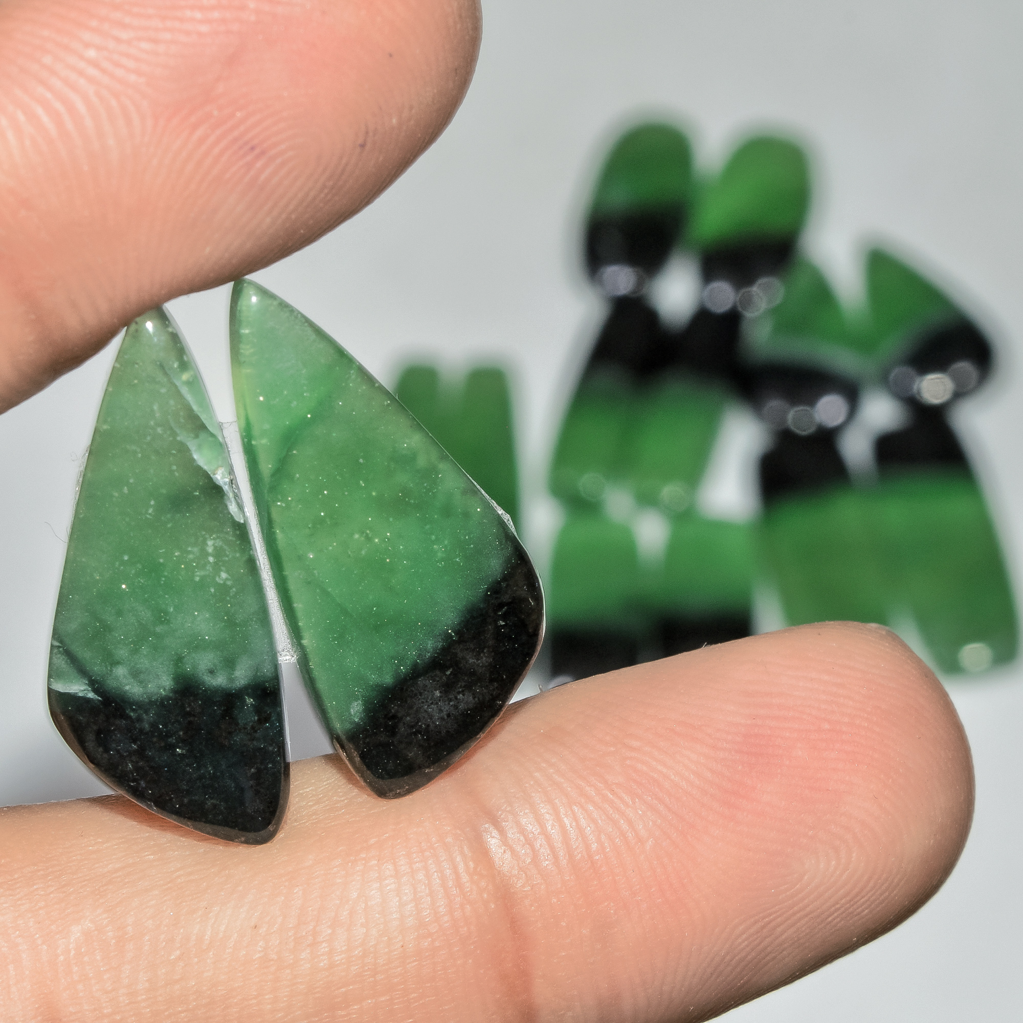 7 Pairs 178 Cts Natural Green Serpentine Gemstone Cabochon Lot For Jewelry Making 35x10 20x10mm 18276