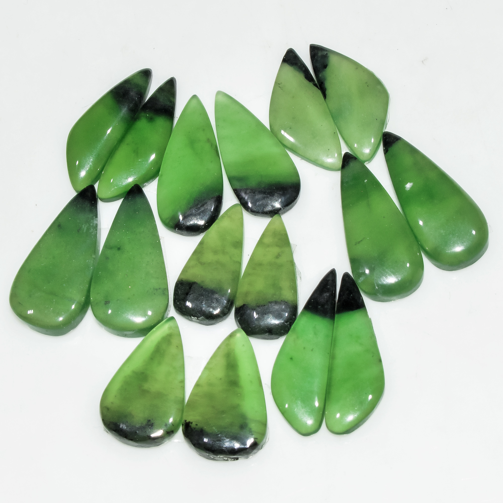 8 Pairs 92 Cts Natural Green Serpentine Gemstone Cabochon Lot For Jewelry Making 20x10 15x7mm 18277