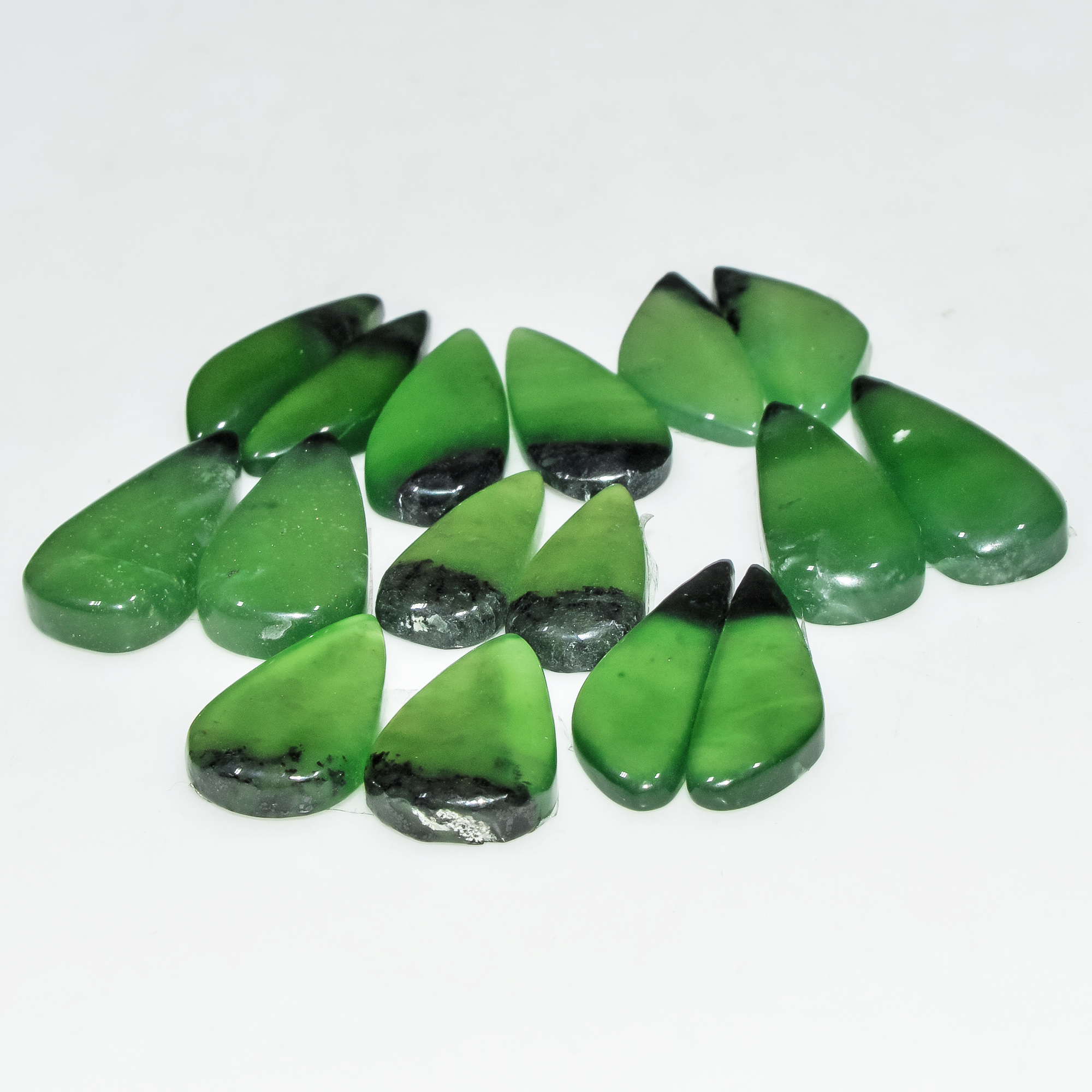 8 Pairs 92 Cts Natural Green Serpentine Gemstone Cabochon Lot For Jewelry Making 20x10 15x7mm 18277