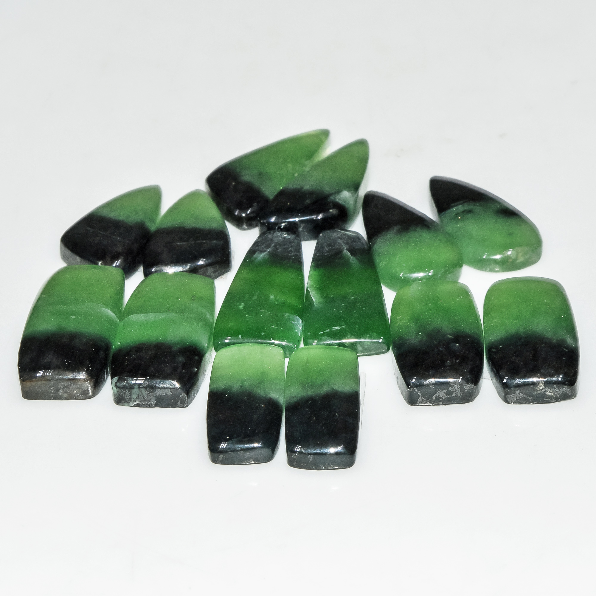 7 Pairs 172 Cts Green Serpentine Loose Cabochon Natural Matching Pairs Semi-Precious Gemstones 25x10 22x10mm 18278