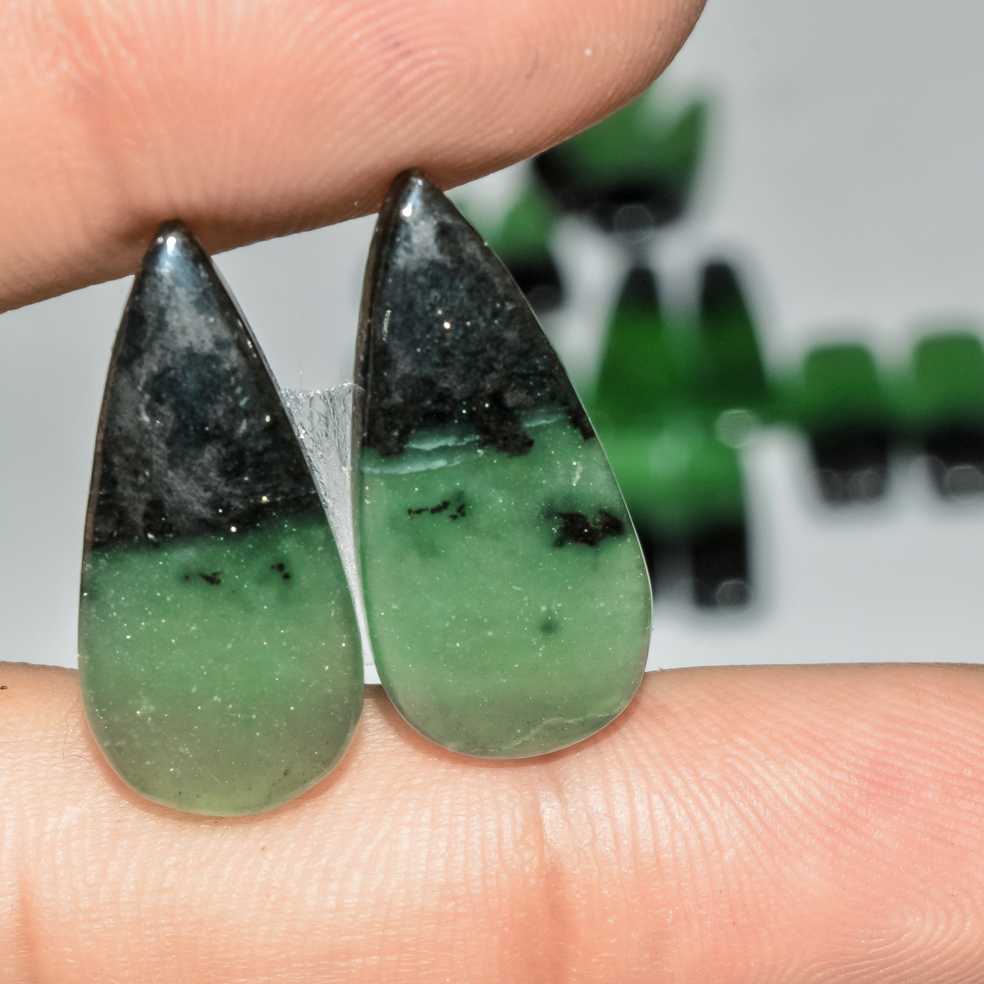 7 Pairs 172 Cts Green Serpentine Loose Cabochon Natural Matching Pairs Semi-Precious Gemstones 25x10 22x10mm 18278