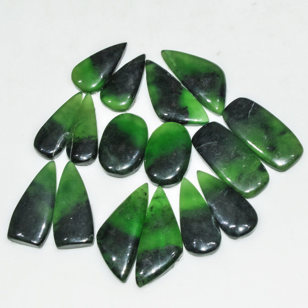 Image of 8 Pairs 145 Cts Green Serpentine Loose Cabochon Natural Matching Pairs Semi-Precious Gemstones 26x10 19x9mm #18279