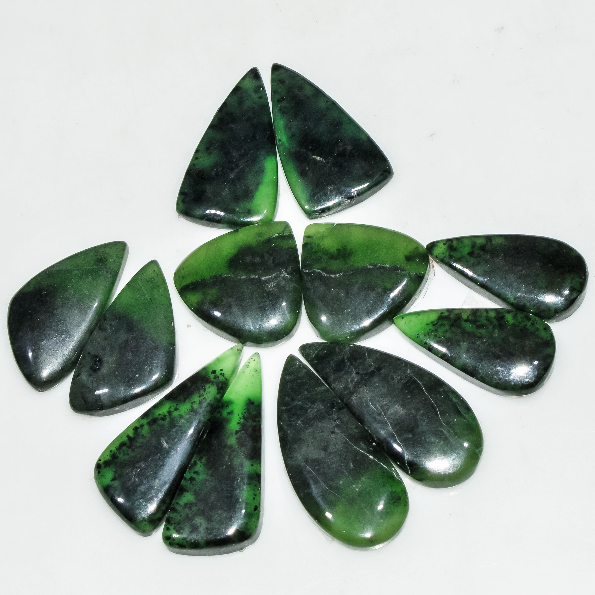 6 Pairs 124 Cts Green Serpentine Loose Cabochon Natural Matching Pairs Semi-Precious Gemstones 27x10 16x16mm 18280