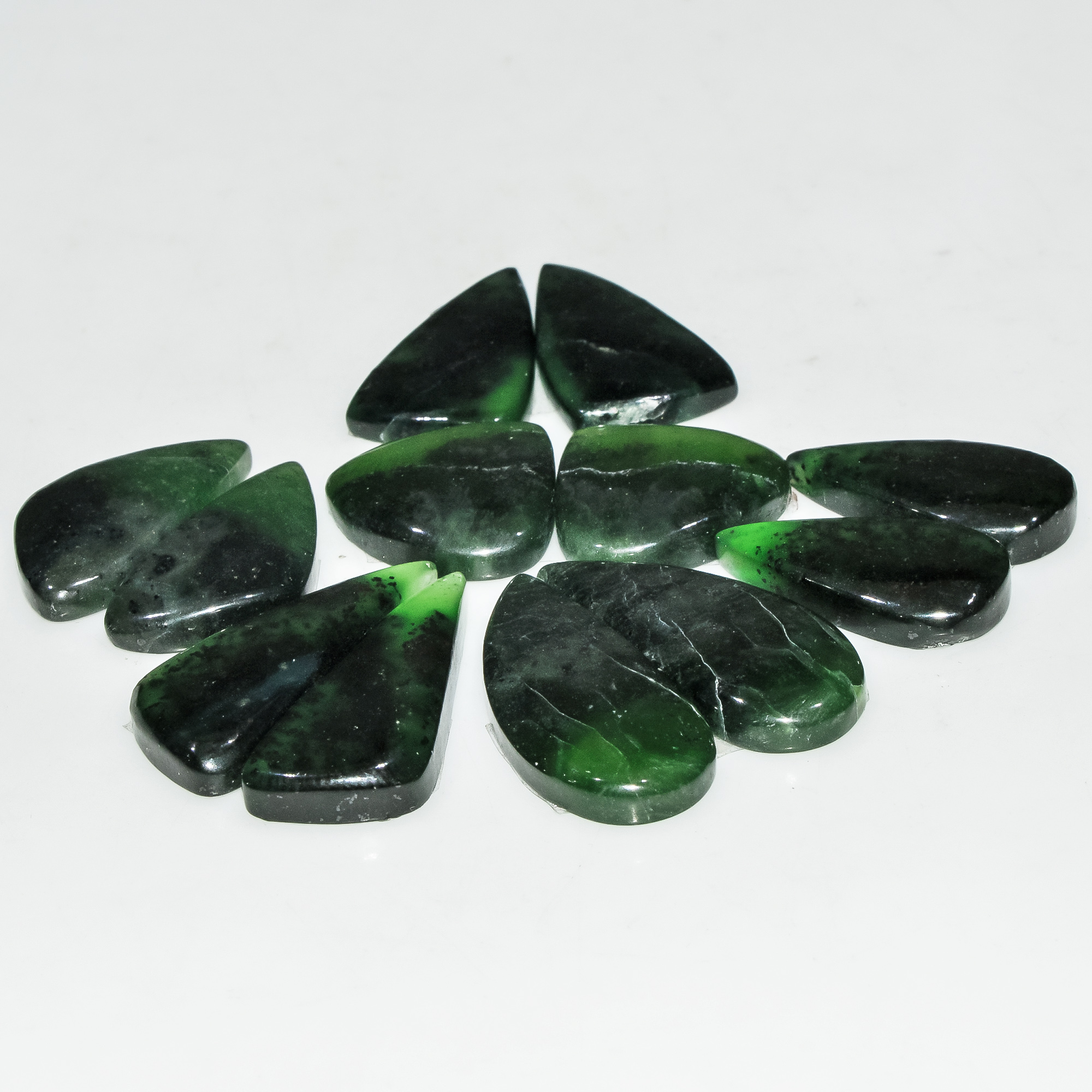 6 Pairs 124 Cts Green Serpentine Loose Cabochon Natural Matching Pairs Semi-Precious Gemstones 27x10 16x16mm 18280