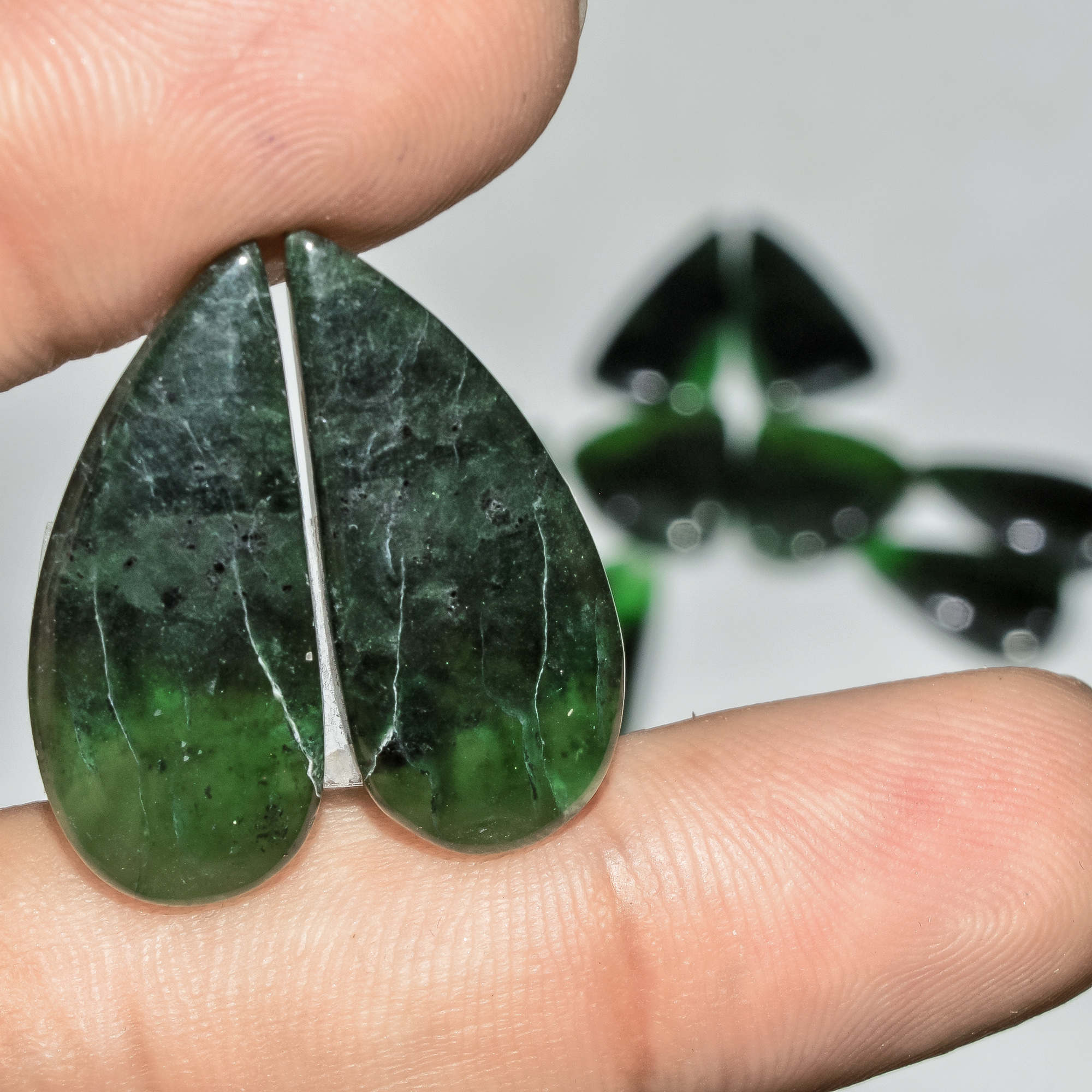 6 Pairs 124 Cts Green Serpentine Loose Cabochon Natural Matching Pairs Semi-Precious Gemstones 27x10 16x16mm 18280